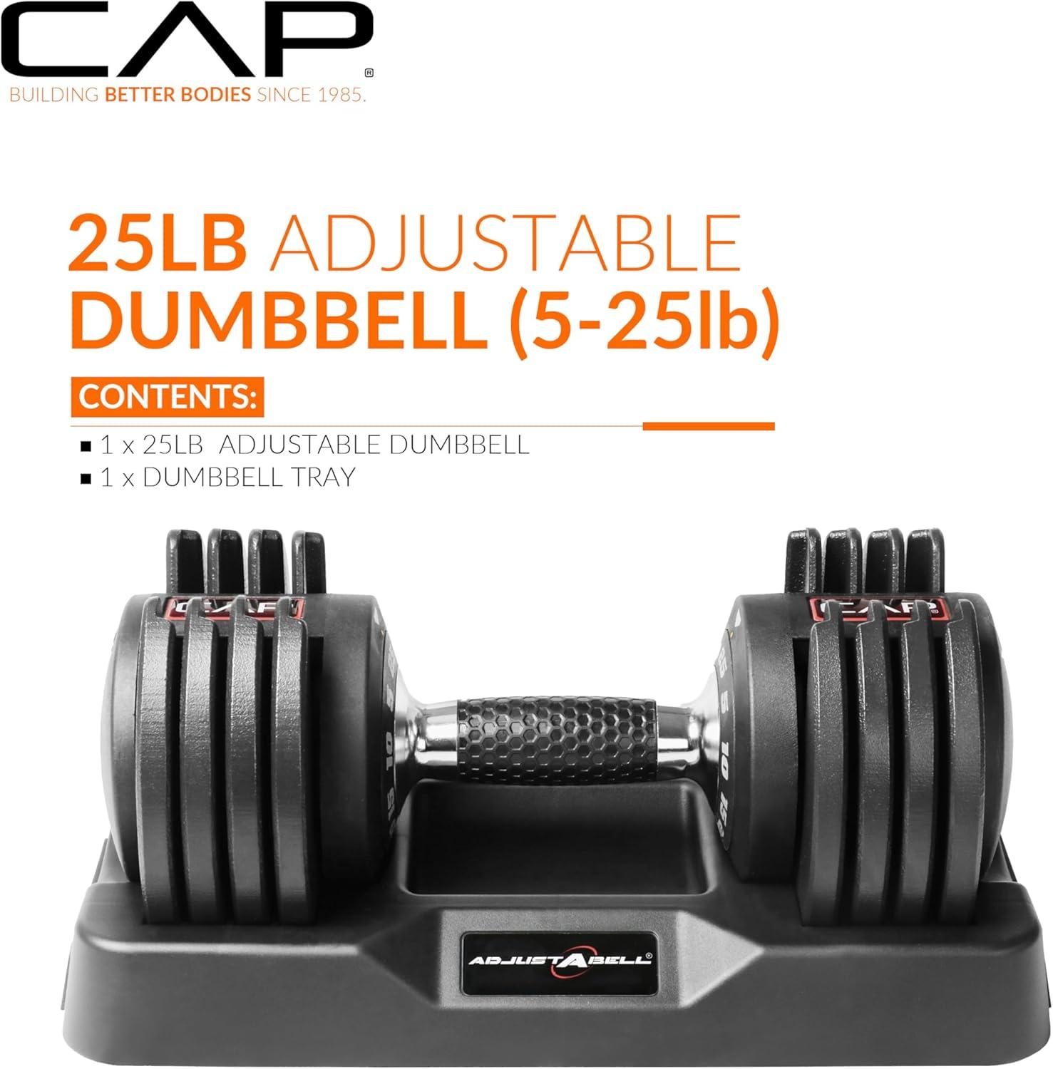 image:imageCAP Barbell ADJUSTABELL Adjustable Round Dumbbell Weights Singles amp Pairs 125 lb 25 lb amp 55 lb Multiple Handle OptionsSingle