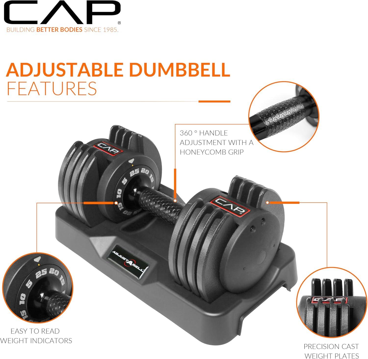 image:imageCAP Barbell ADJUSTABELL Adjustable Round Dumbbell Weights Singles amp Pairs 125 lb 25 lb amp 55 lb Multiple Handle OptionsSingle