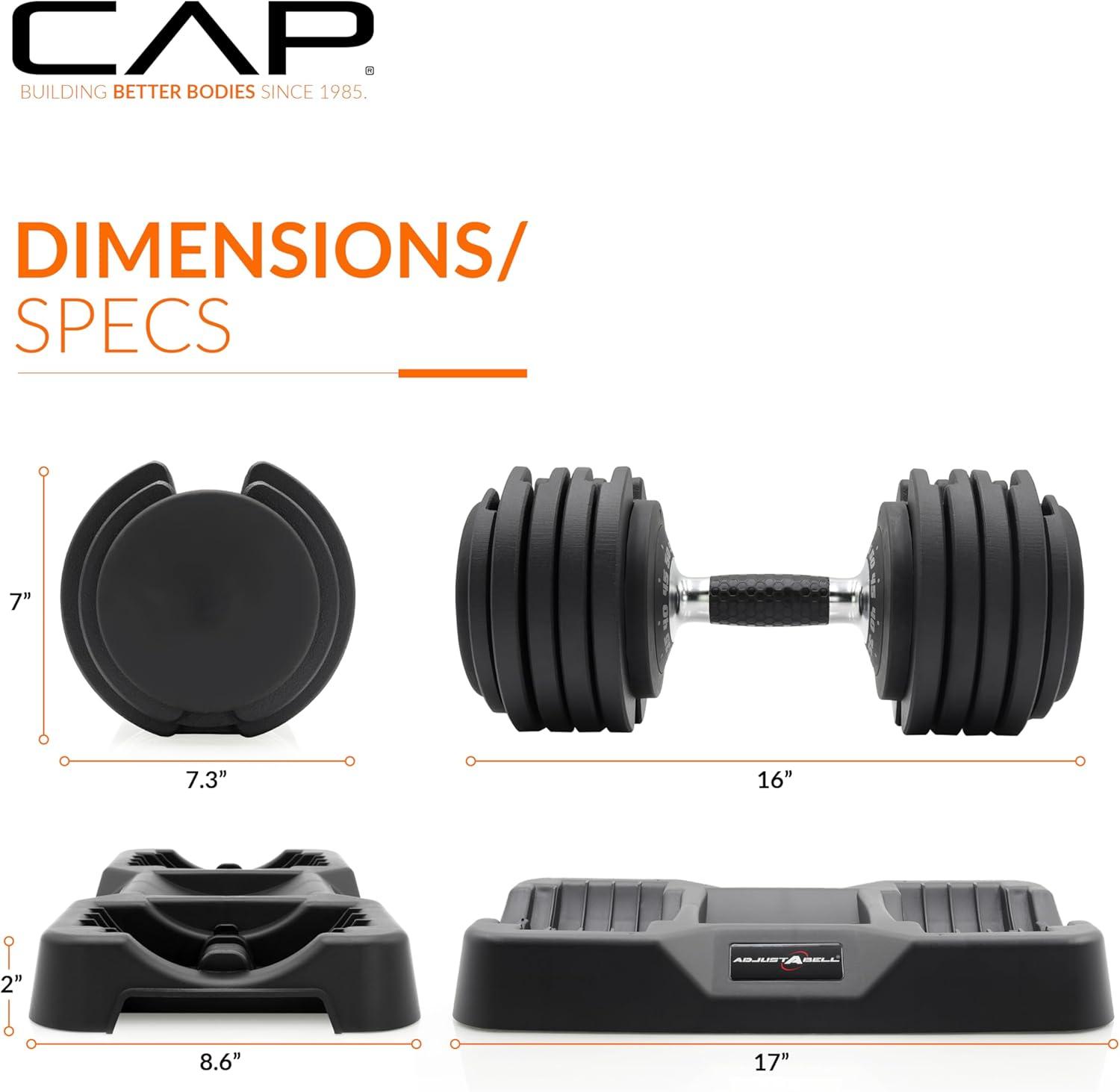 image:imageCAP Barbell ADJUSTABELL Adjustable Round Dumbbell Weights Singles amp Pairs 125 lb 25 lb amp 55 lb Multiple Handle OptionsSingle
