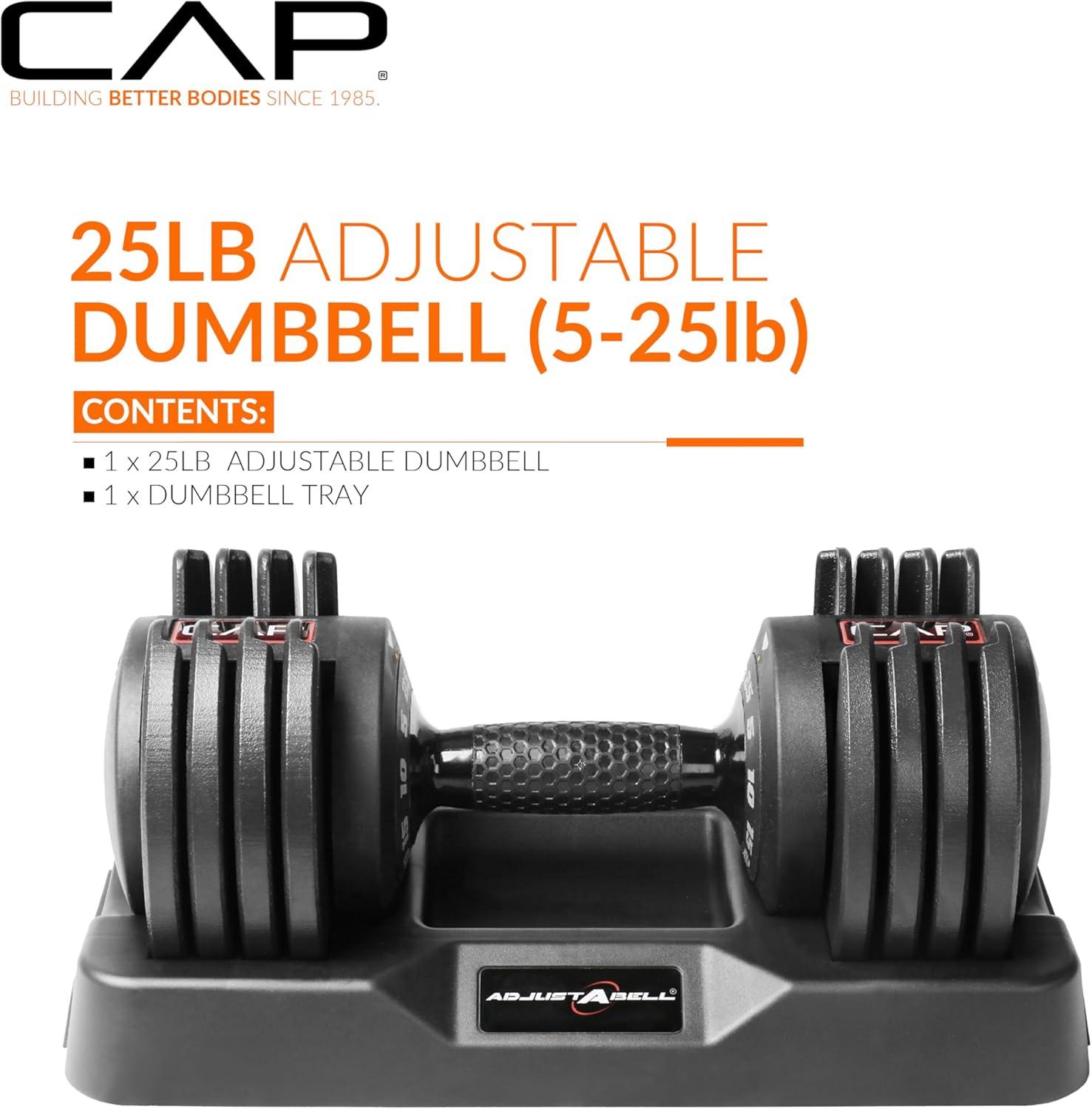 image:imageCAP Barbell ADJUSTABELL Adjustable Round Dumbbell Weights Singles amp Pairs 125 lb 25 lb amp 55 lb Multiple Handle OptionsSingle