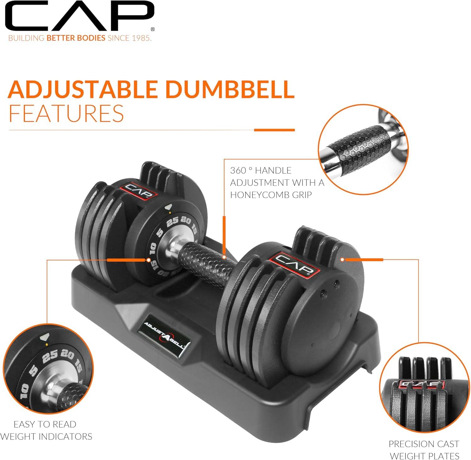 image:imageCAP Barbell ADJUSTABELL Adjustable Round Dumbbell Weights Singles amp Pairs 125 lb 25 lb amp 55 lb Multiple Handle OptionsSingle