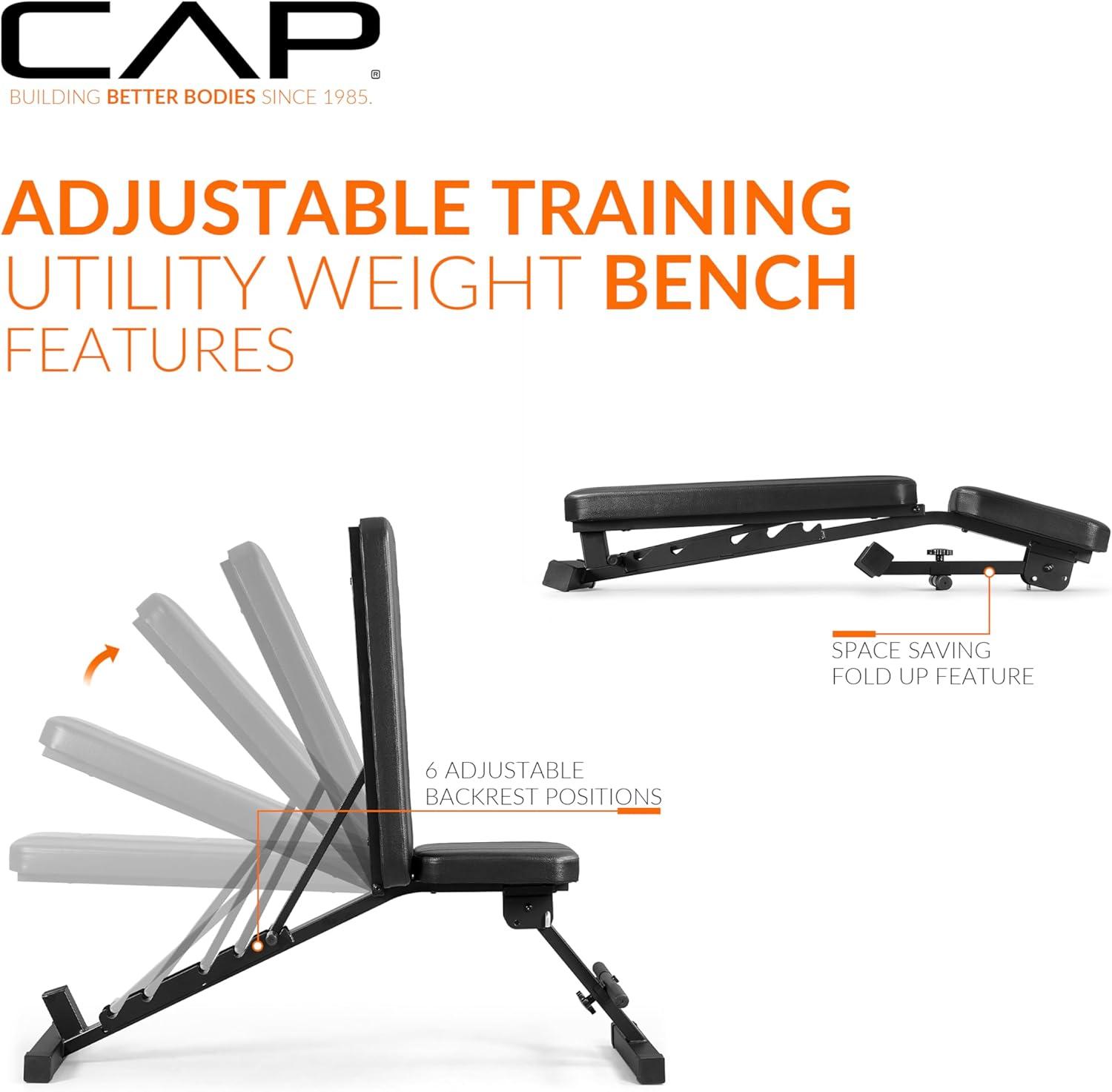image:imageCAP Barbell Adjustable Training Utility Weight Bench Foldable MultiPosition InclineFlat Bench with 6 Backrest Settings Thick Padding amp 600 LB Capacity Home Gym Workout Bench