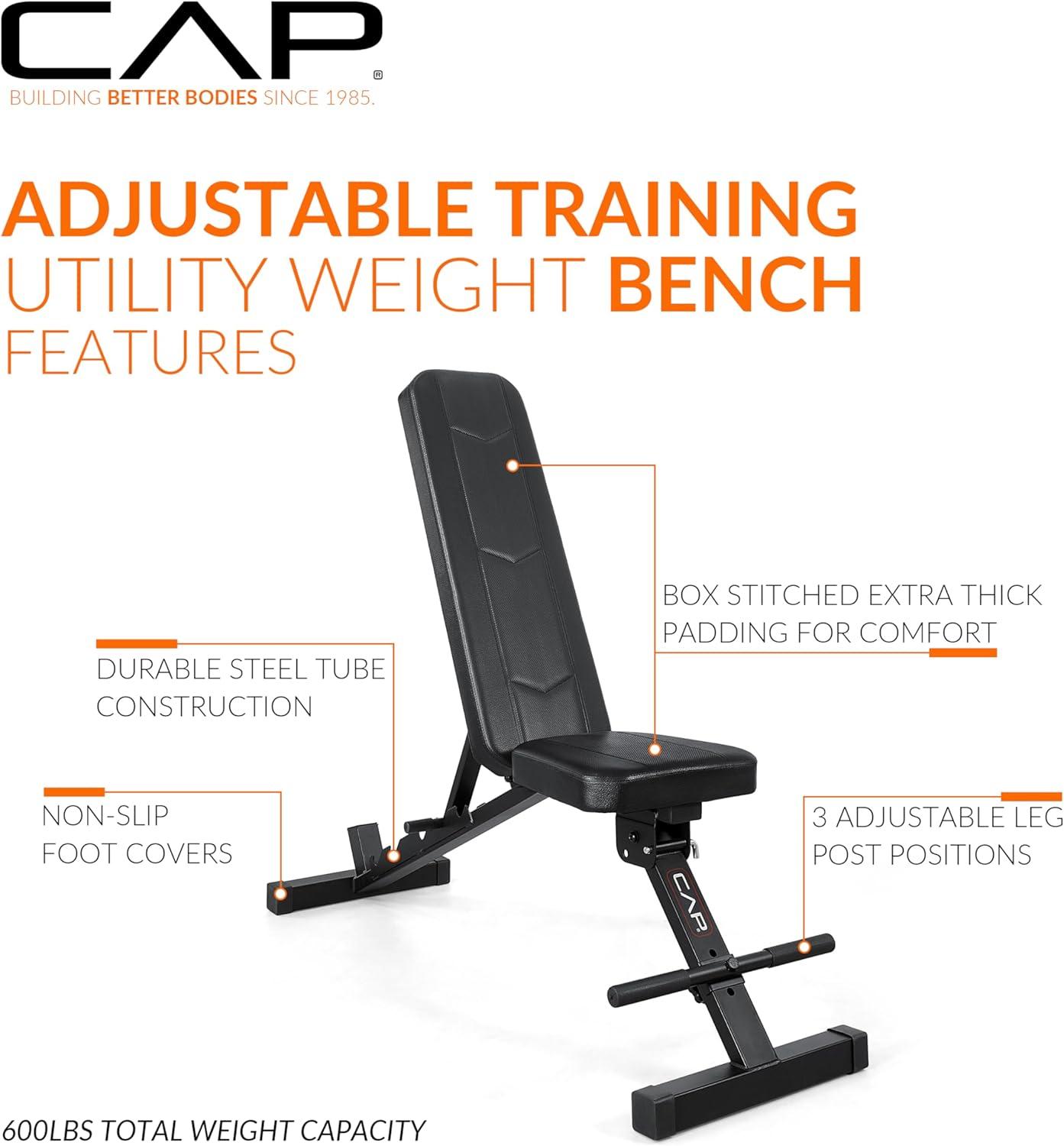image:imageCAP Barbell Adjustable Training Utility Weight Bench Foldable MultiPosition InclineFlat Bench with 6 Backrest Settings Thick Padding amp 600 LB Capacity Home Gym Workout Bench