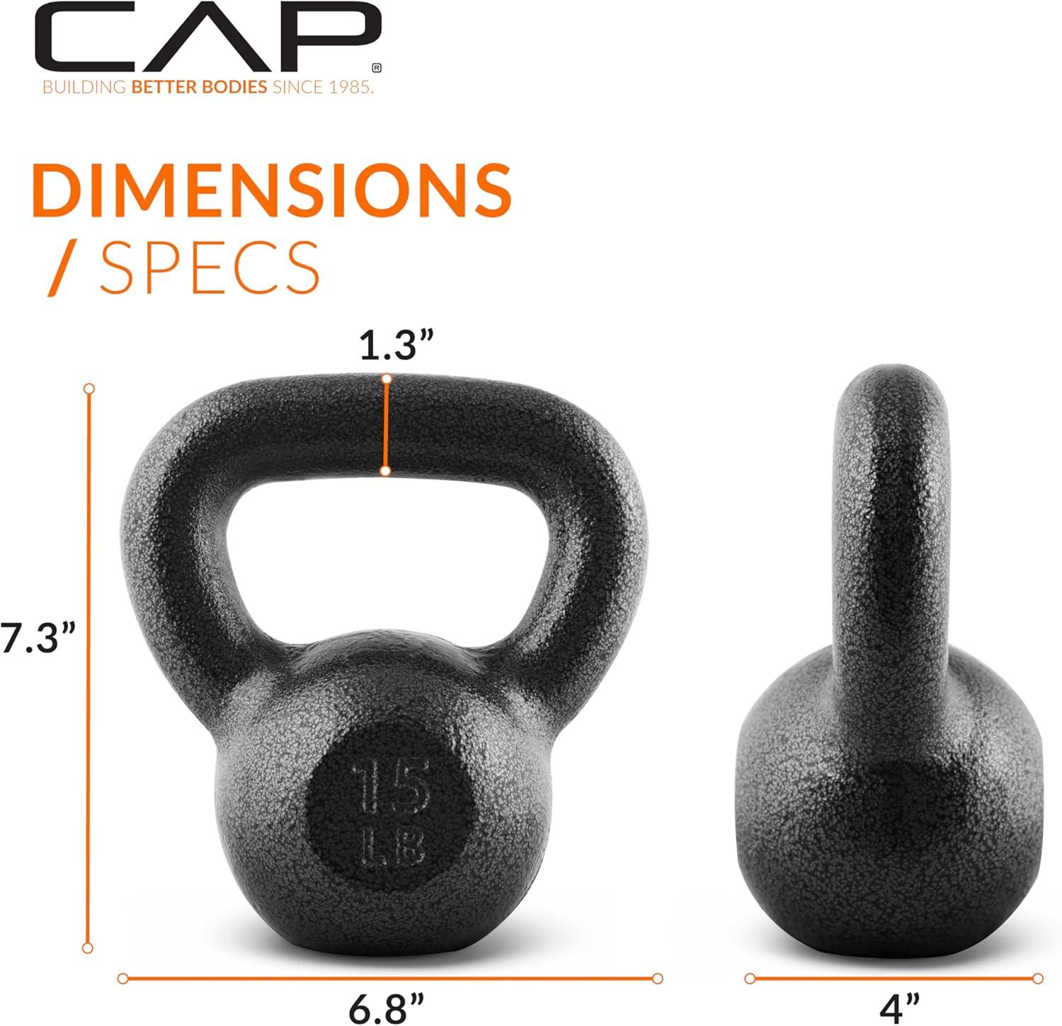 image:imageCAP Barbell Cast Iron Kettlebell Coated Options Singles and Sets Multiple Weight Choices15 pounds