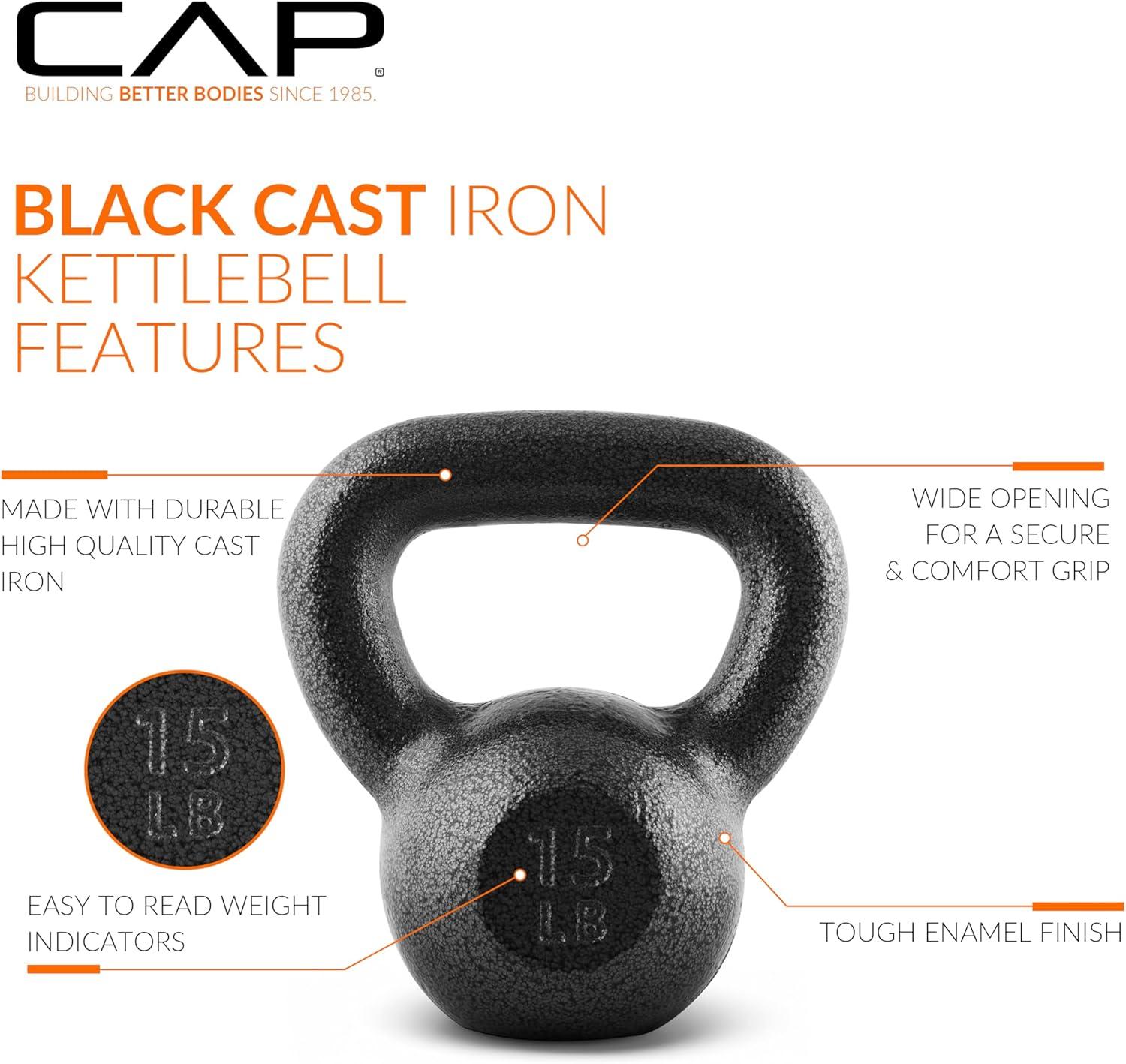 image:imageCAP Barbell Cast Iron Kettlebell Coated Options Singles and Sets Multiple Weight Choices15 pounds
