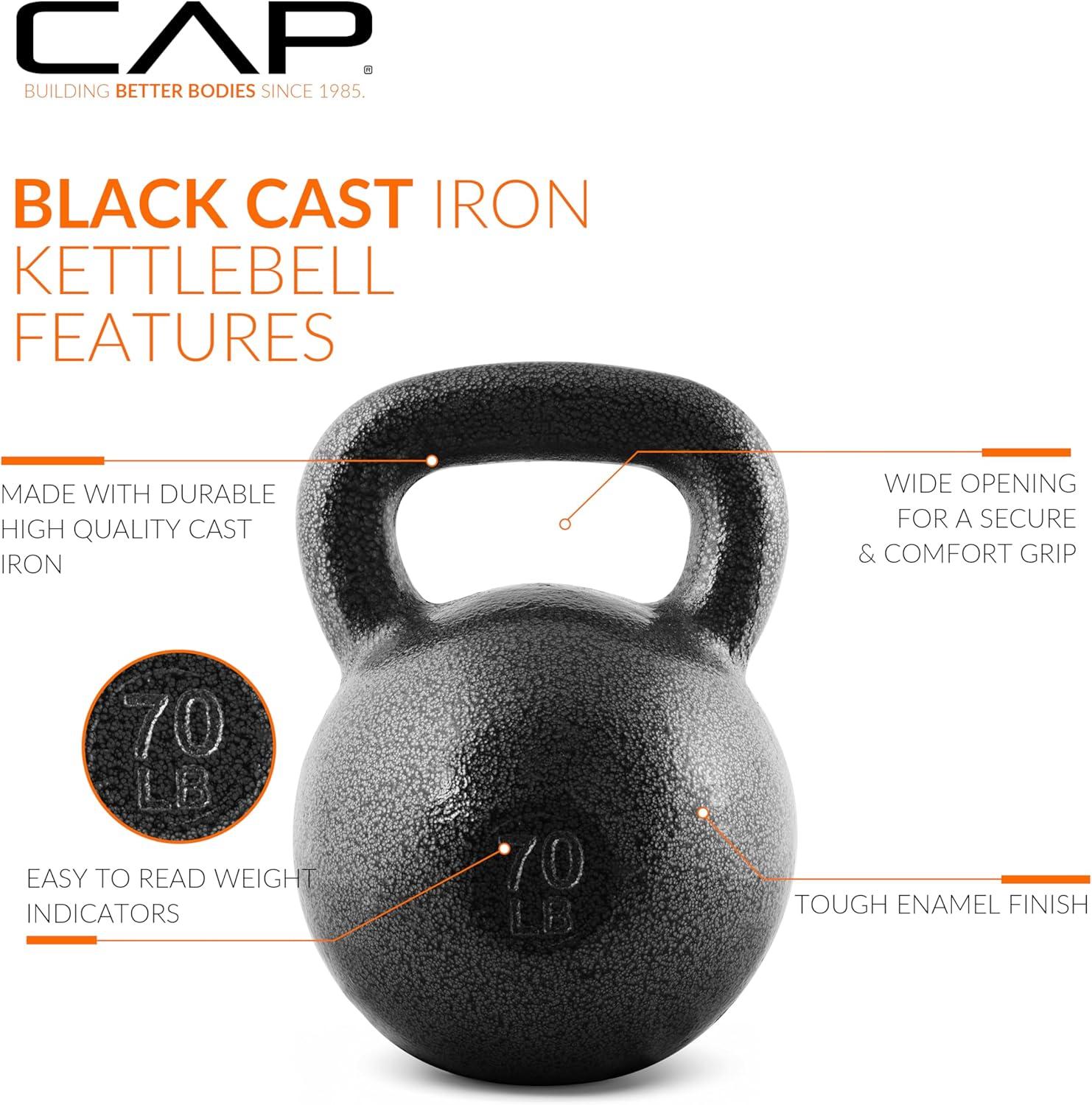 image:imageCAP Barbell Cast Iron Kettlebell Coated Options Singles and Sets Multiple Weight Choices70 pounds