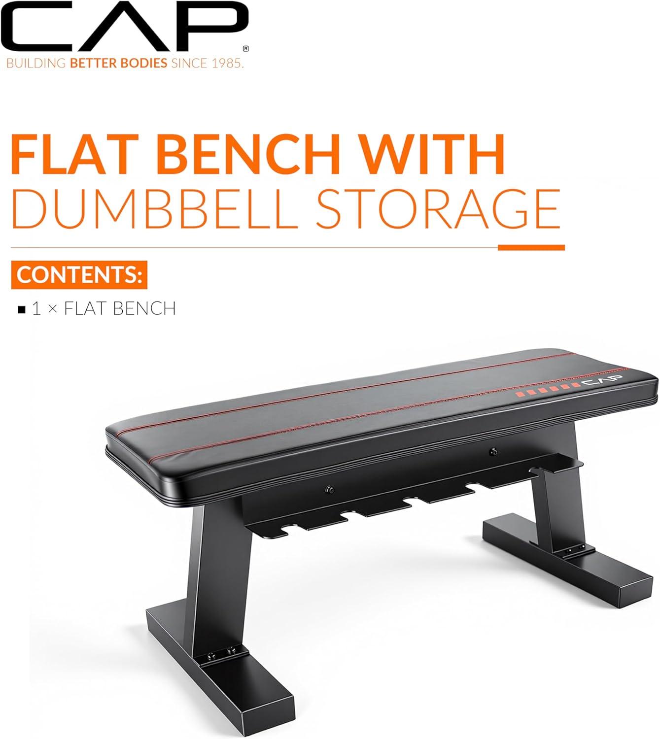 image:imageCAP Barbell Flat Weight Bench with Dumbbell Storage Home Gym Bench for Strength Training Dumbbell Workouts amp SpaceSaving Organization