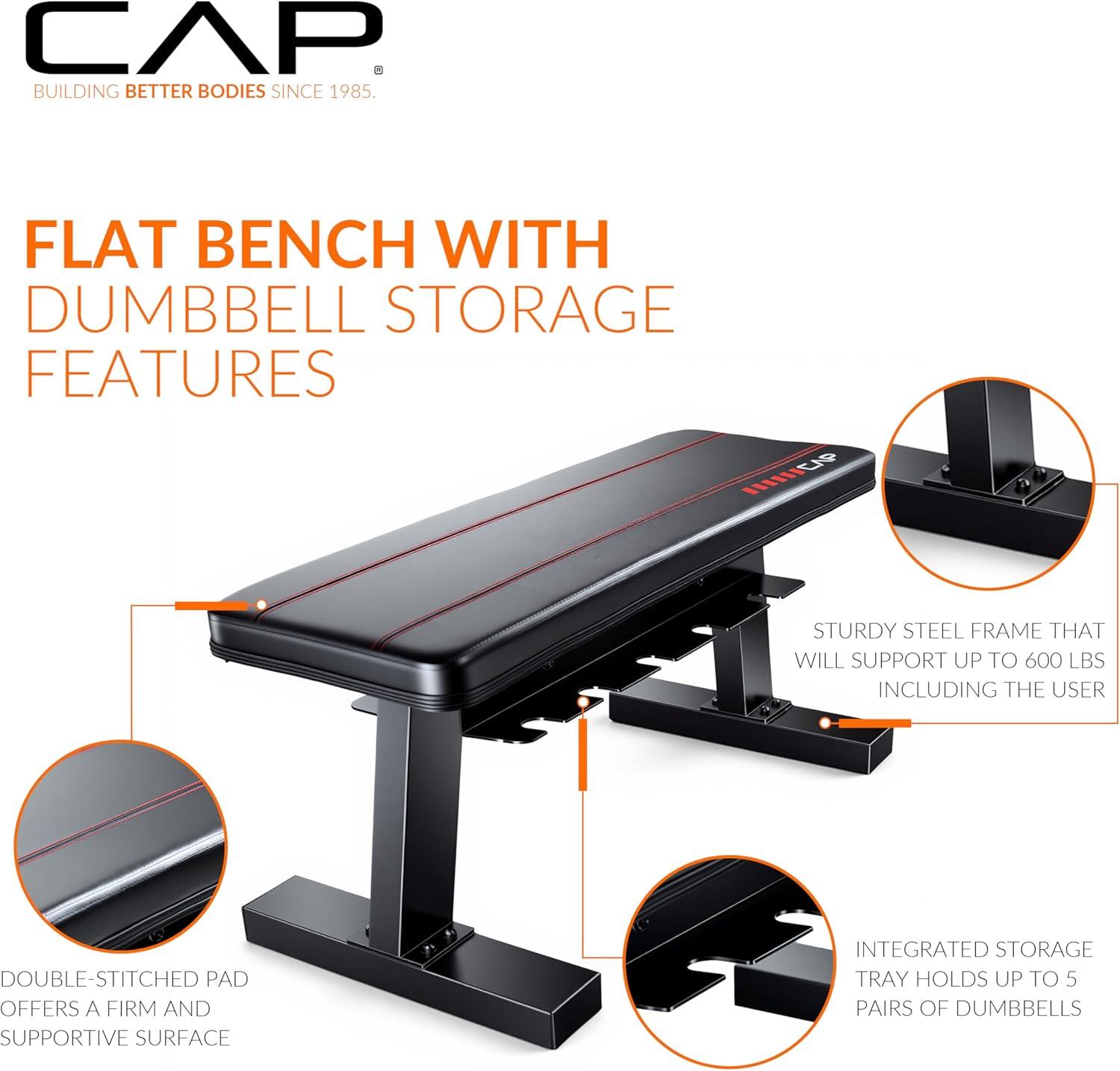 image:imageCAP Barbell Flat Weight Bench with Dumbbell Storage Home Gym Bench for Strength Training Dumbbell Workouts amp SpaceSaving Organization