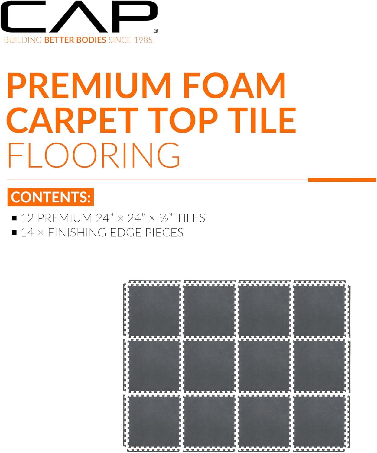 image:imageCAP Barbell Interlocking EVA Foam Carpet Puzzle Mat Floor Tiles 24 x 24 x 12 Multiple Color OptionsCarpet Top Gray