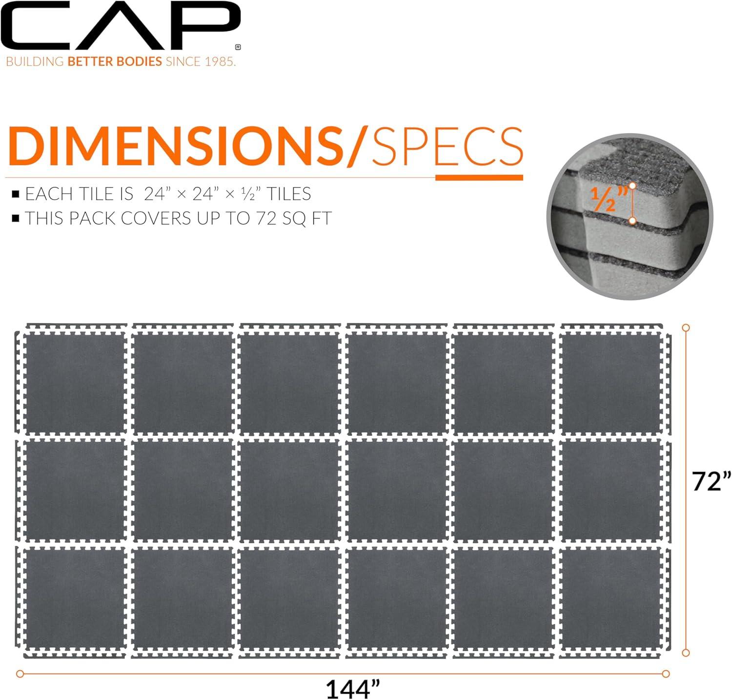 image:imageCAP Barbell Interlocking EVA Foam Carpet Puzzle Mat Floor Tiles 24 x 24 x 12 Multiple Color OptionsCarpet Top Gray