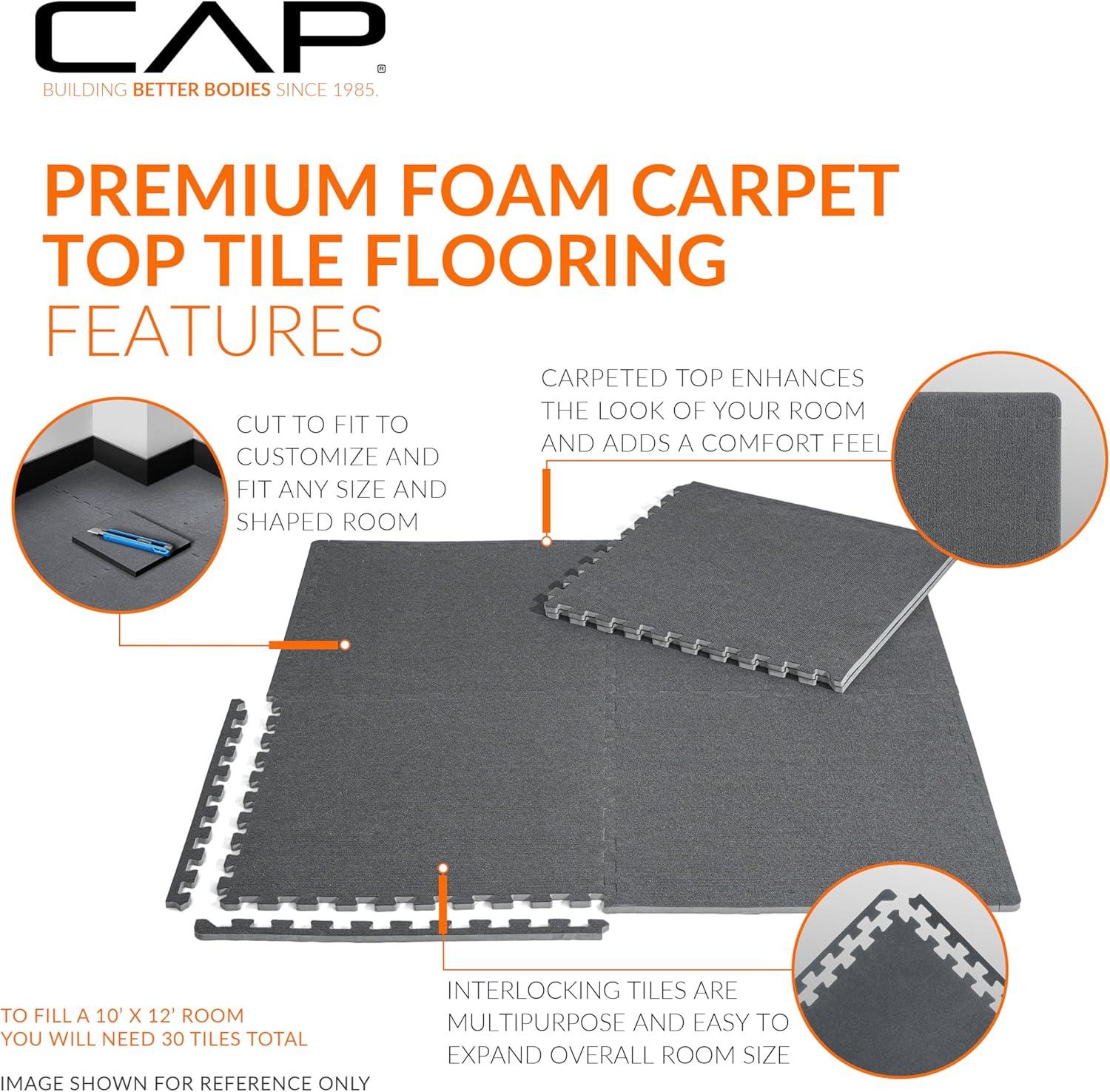image:imageCAP Barbell Interlocking EVA Foam Carpet Puzzle Mat Floor Tiles 24 x 24 x 12 Multiple Color OptionsCarpet Top Gray