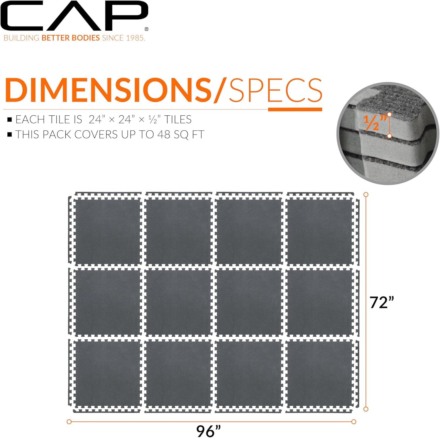 image:imageCAP Barbell Interlocking EVA Foam Carpet Puzzle Mat Floor Tiles 24 x 24 x 12 Multiple Color OptionsCarpet Top Gray