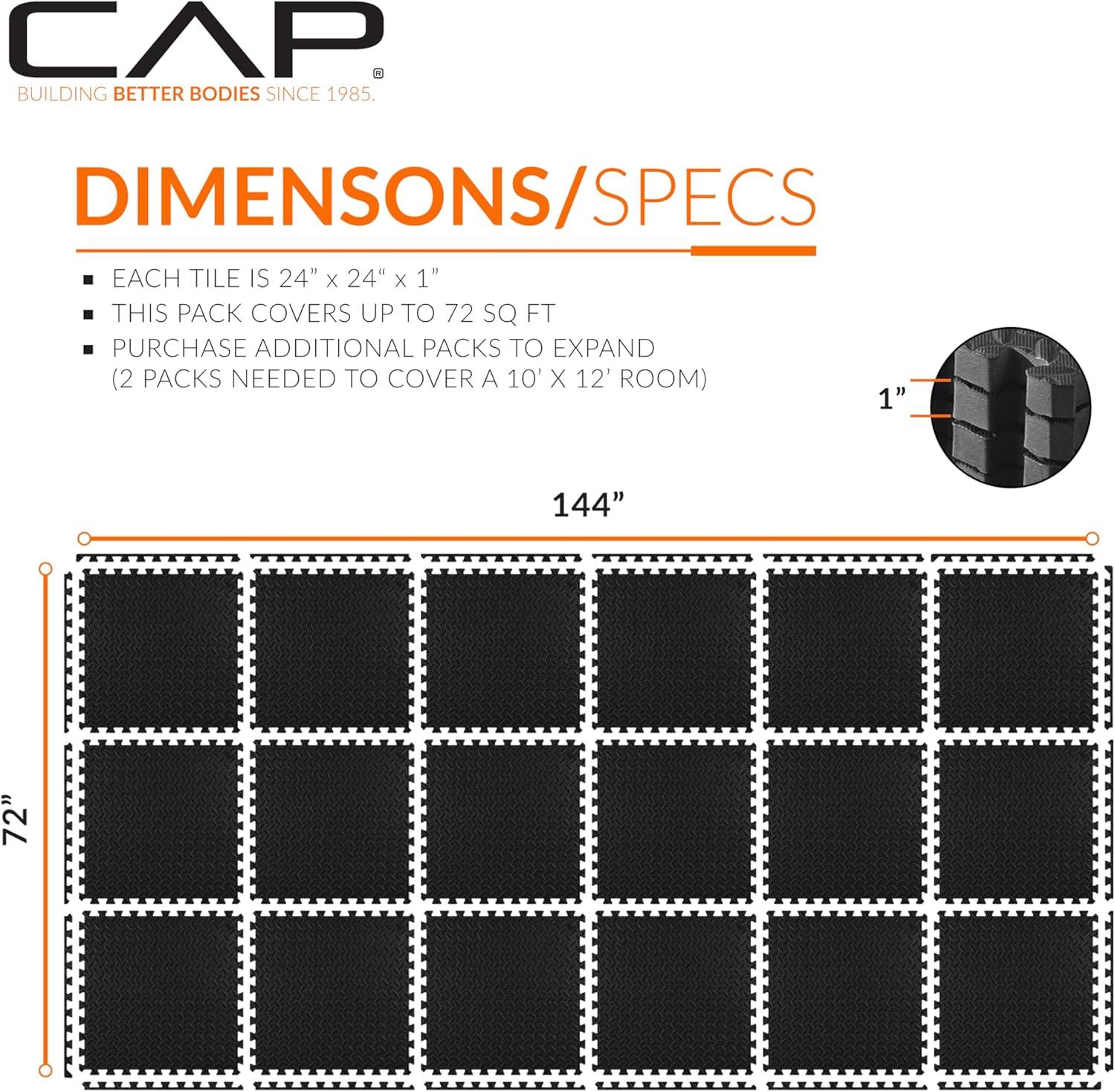 image:imageCAP Barbell Interlocking EVA Foam Exercise Puzzle Mat Home Gym Flooring Multiple OptionsDiamond Black