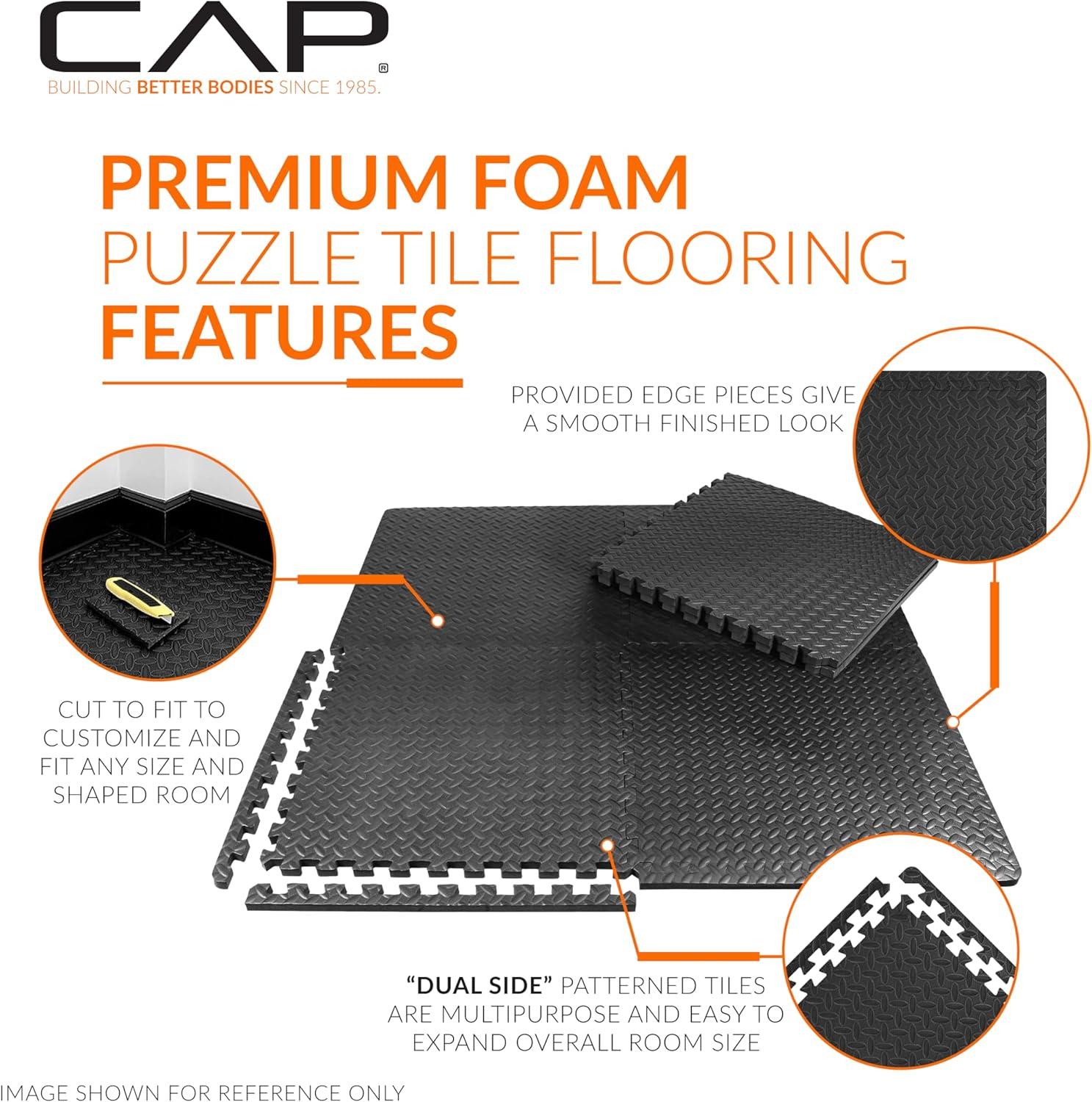 image:imageCAP Barbell Interlocking EVA Foam Exercise Puzzle Mat Home Gym Flooring Multiple OptionsDiamond Black