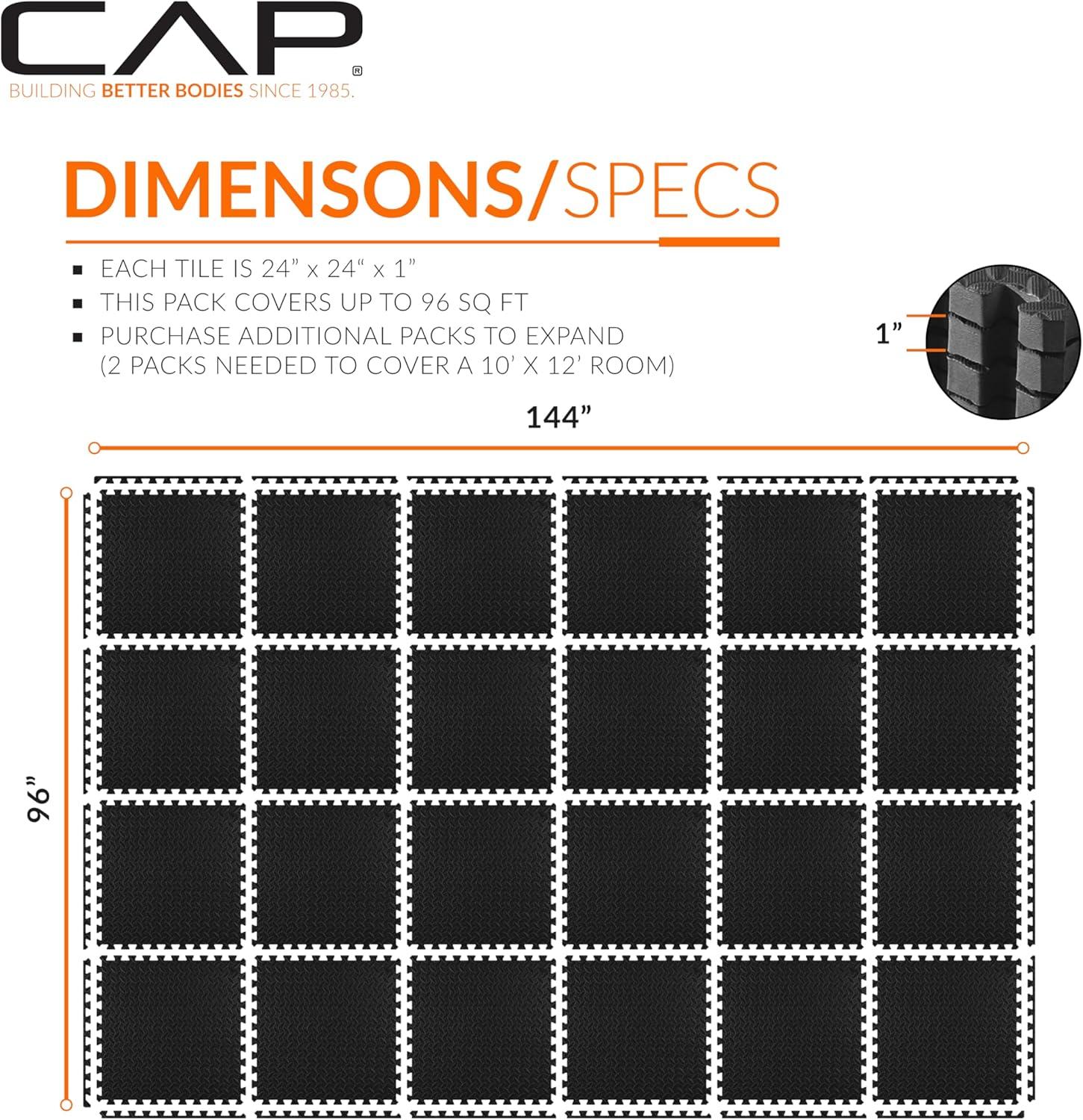 image:imageCAP Barbell Interlocking EVA Foam Exercise Puzzle Mat Home Gym Flooring Multiple OptionsDiamond Black