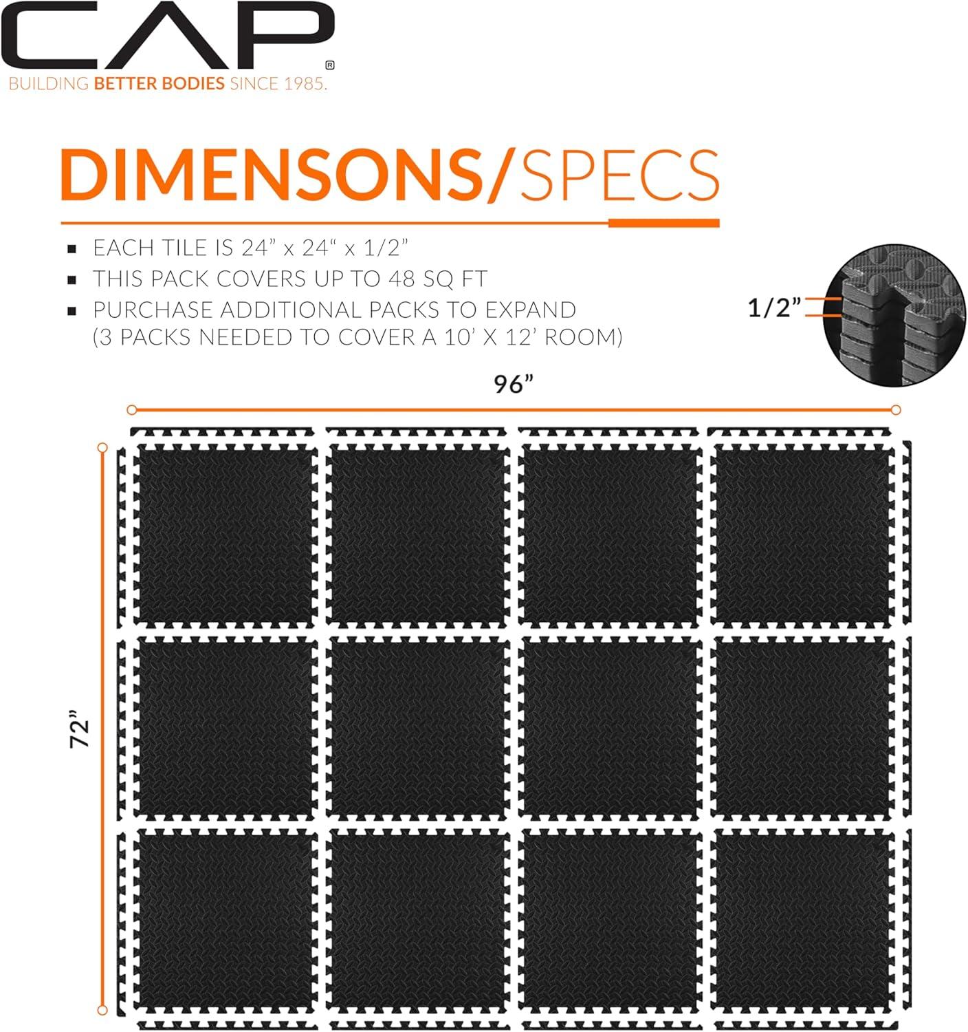 image:imageCAP Barbell Interlocking EVA Foam Exercise Puzzle Mat Home Gym Flooring Multiple OptionsDiamond Black