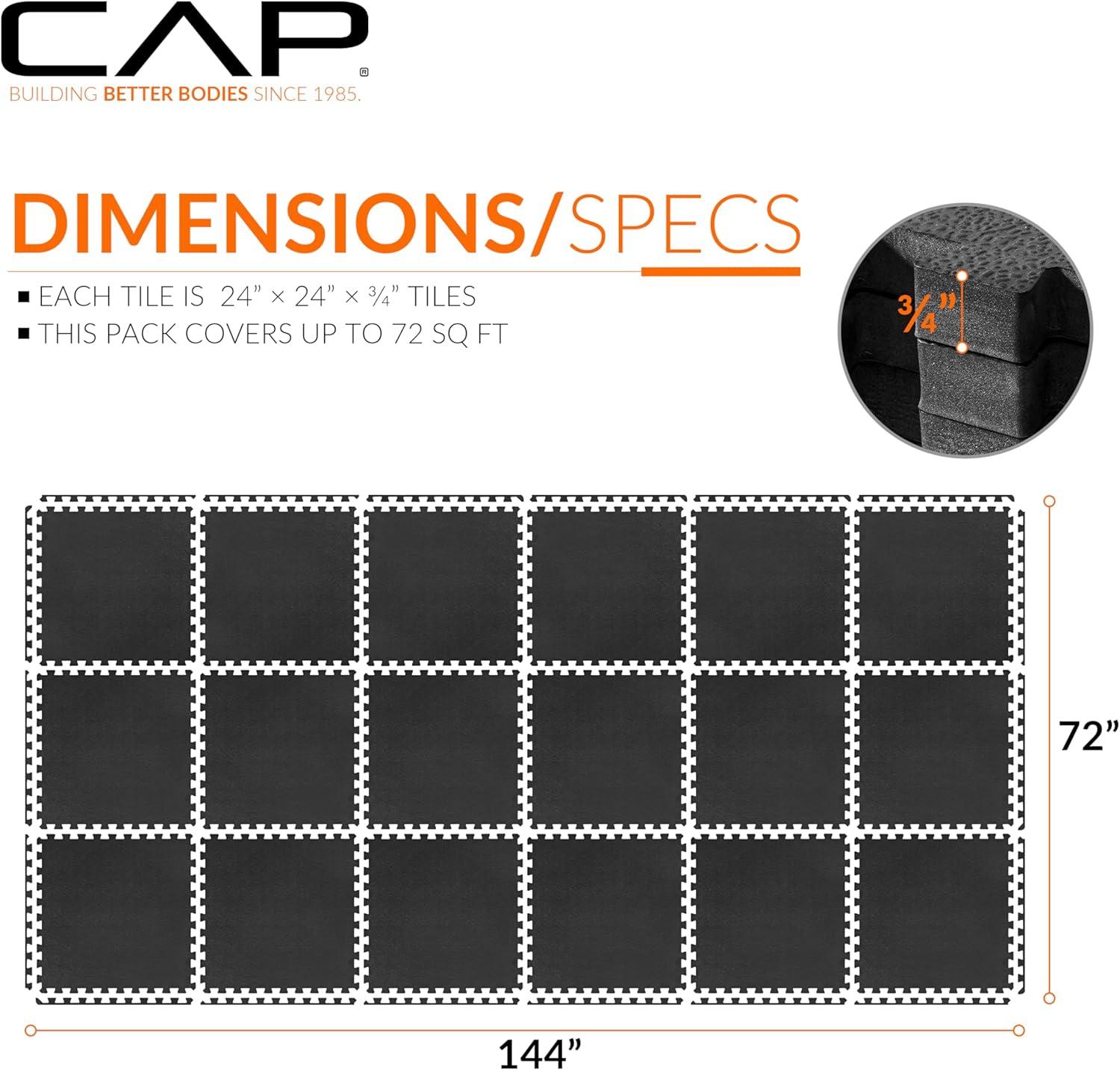 image:imageCAP Barbell Interlocking EVA Foam Exercise Puzzle Mat Home Gym Flooring Multiple OptionsPebble Black