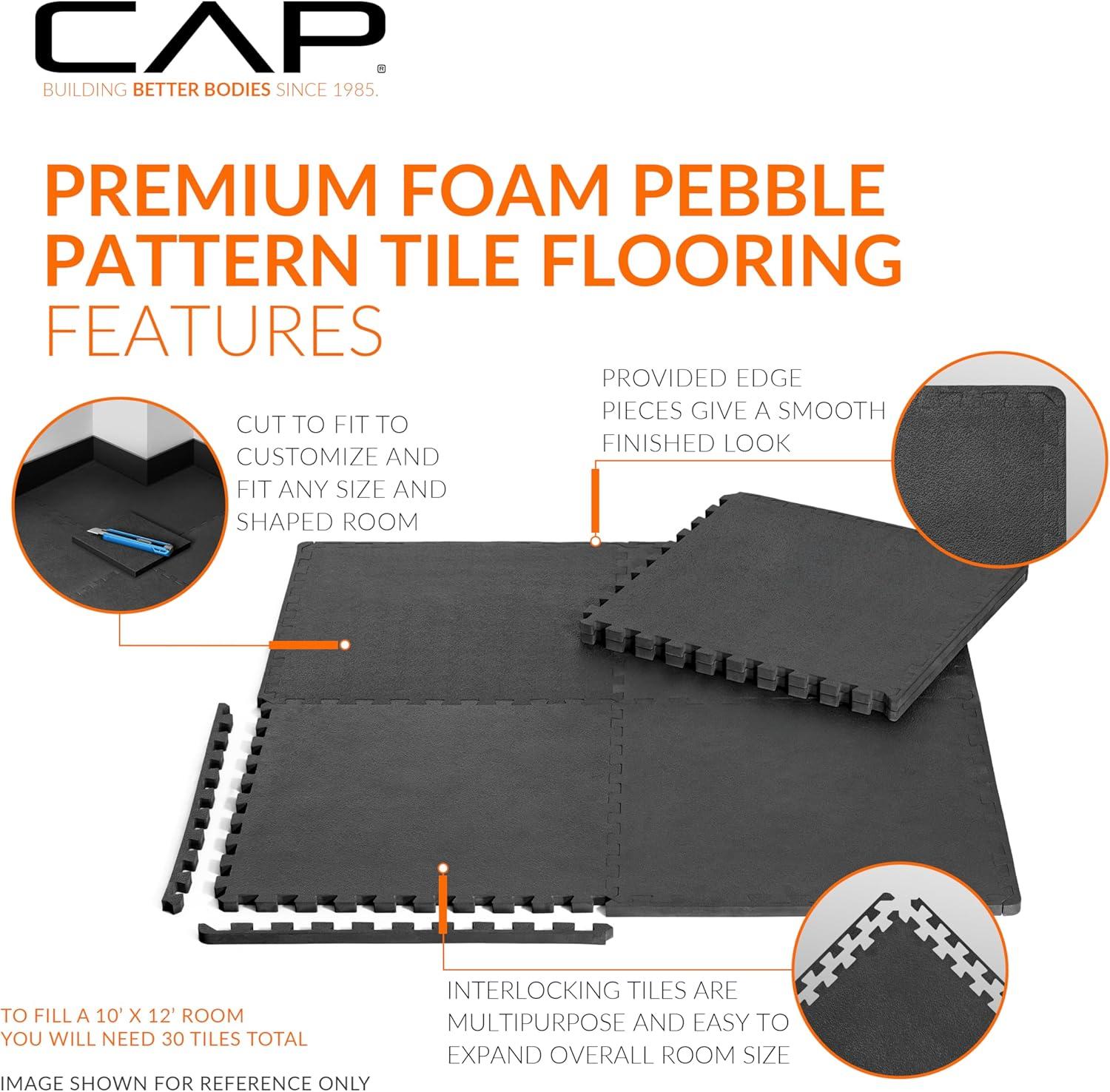 image:imageCAP Barbell Interlocking EVA Foam Exercise Puzzle Mat Home Gym Flooring Multiple OptionsPebble Black
