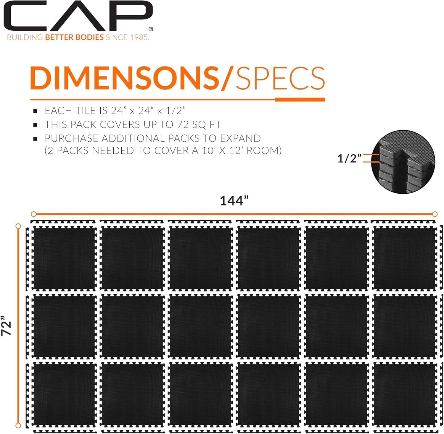 image:imageCAP Barbell Interlocking EVA Foam Exercise Puzzle Mat Home Gym Flooring Multiple OptionsT Black