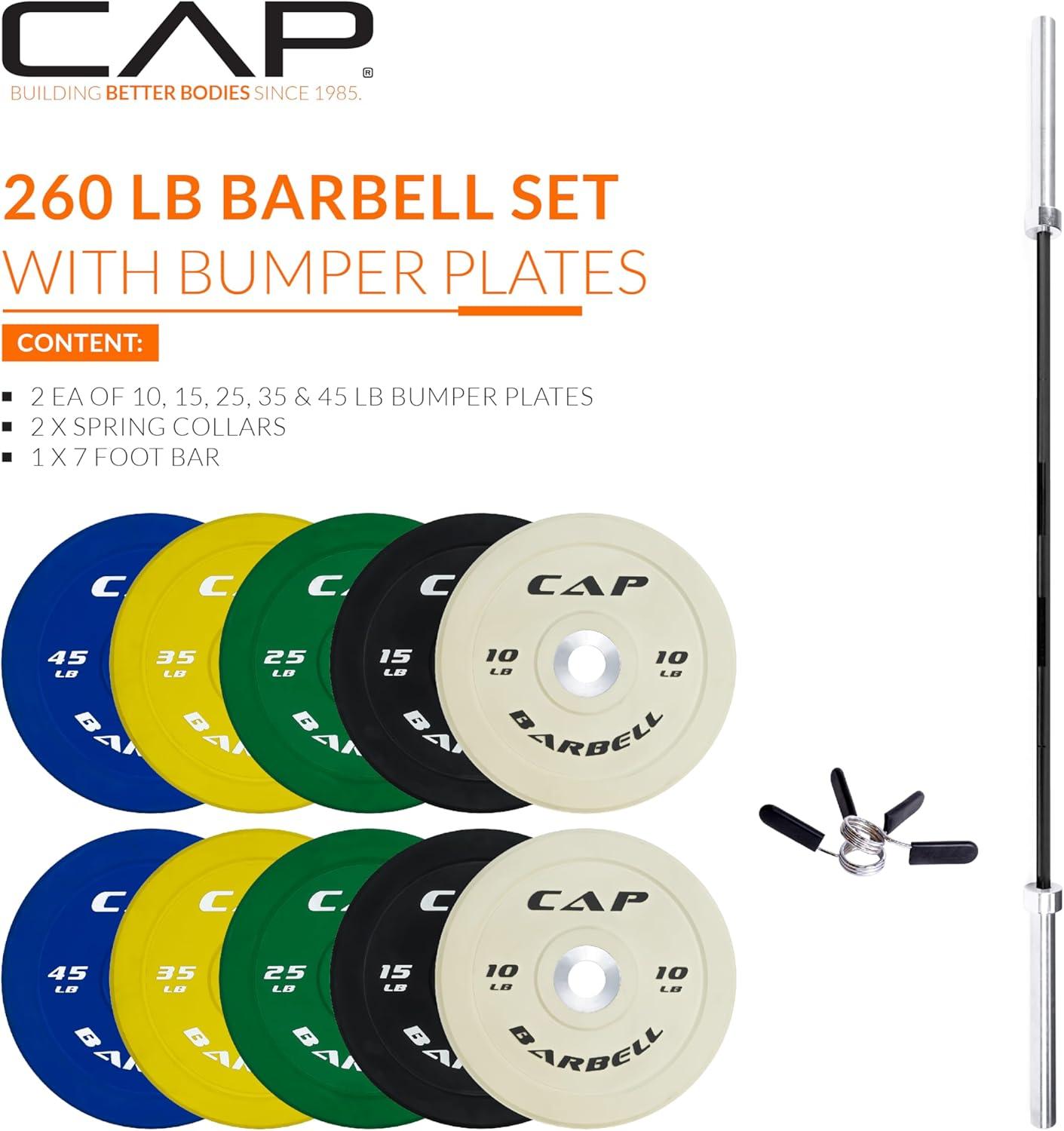 image:imageCAP Barbell Olympic Weight Set with 7ft Barbell amp Bumper Plates 160370 lbs Multiple OptionsCompetition