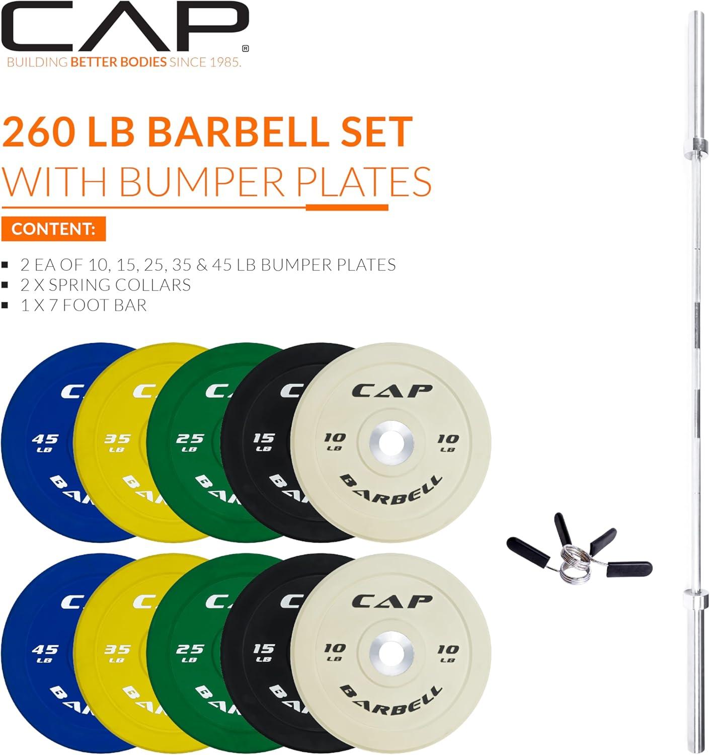 image:imageCAP Barbell Olympic Weight Set with 7ft Barbell amp Bumper Plates 160370 lbs Multiple OptionsCompetition