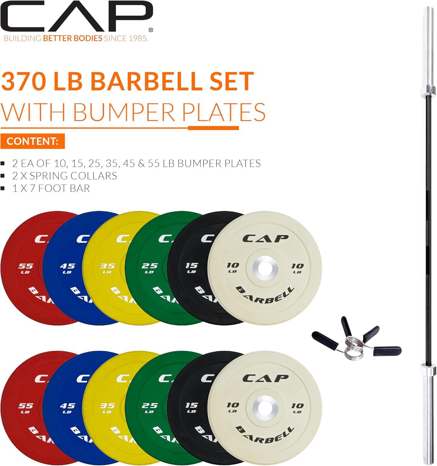 image:imageCAP Barbell Olympic Weight Set with 7ft Barbell amp Bumper Plates 160370 lbs Multiple OptionsCompetition