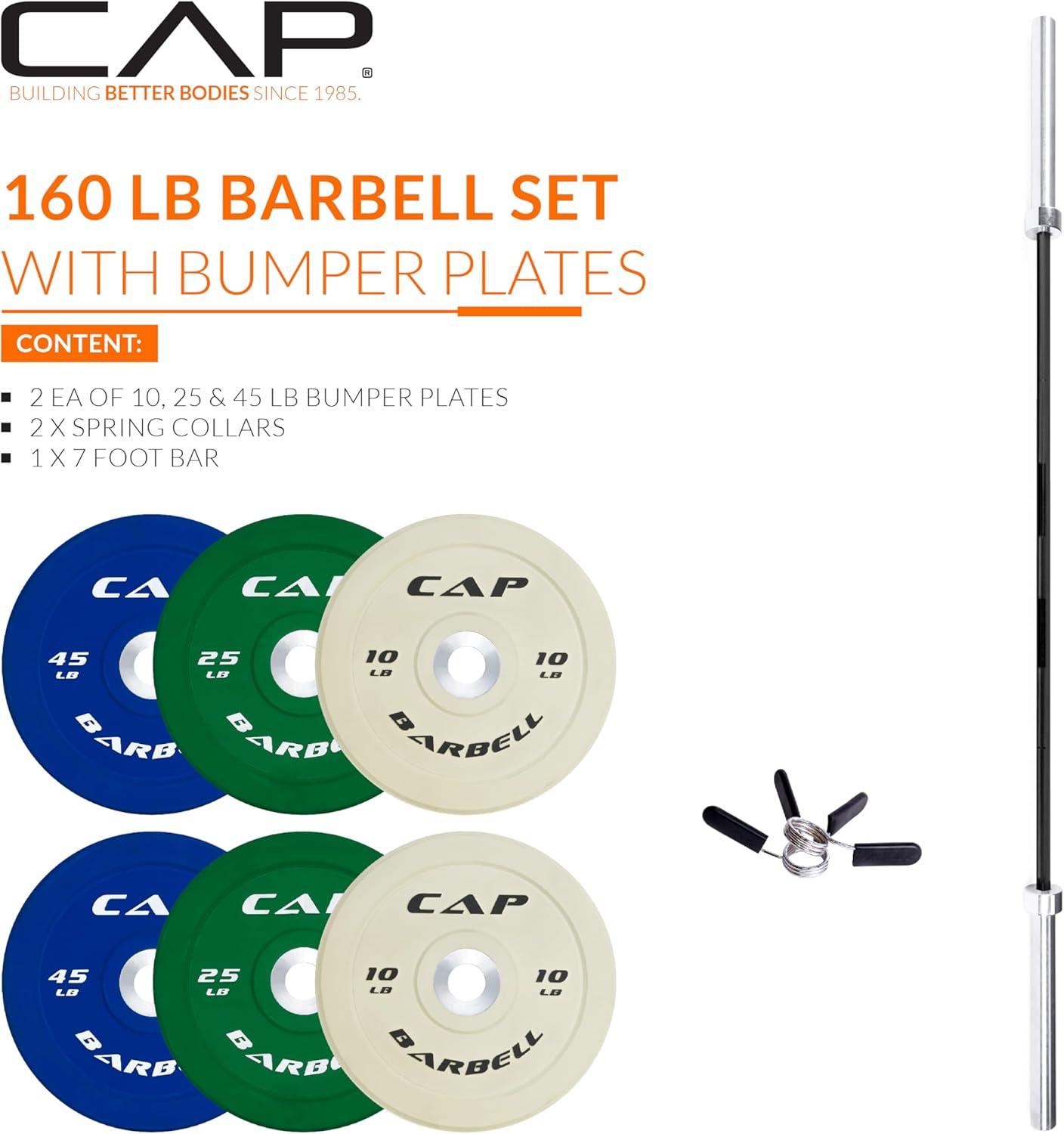 image:imageCAP Barbell Olympic Weight Set with 7ft Barbell amp Bumper Plates 160370 lbs Multiple OptionsCompetition