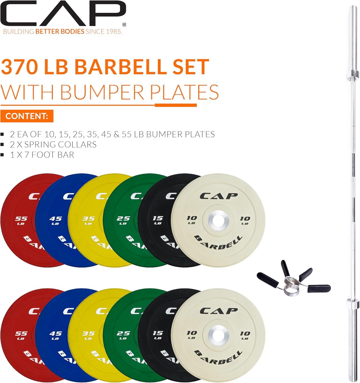 image:imageCAP Barbell Olympic Weight Set with 7ft Barbell amp Bumper Plates 160370 lbs Multiple OptionsCompetition