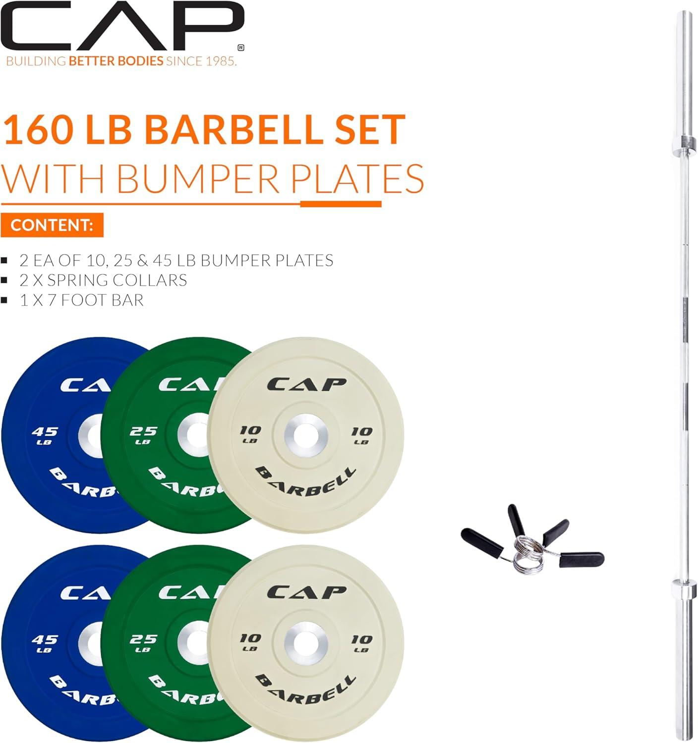 image:imageCAP Barbell Olympic Weight Set with 7ft Barbell amp Bumper Plates 160370 lbs Multiple OptionsCompetition