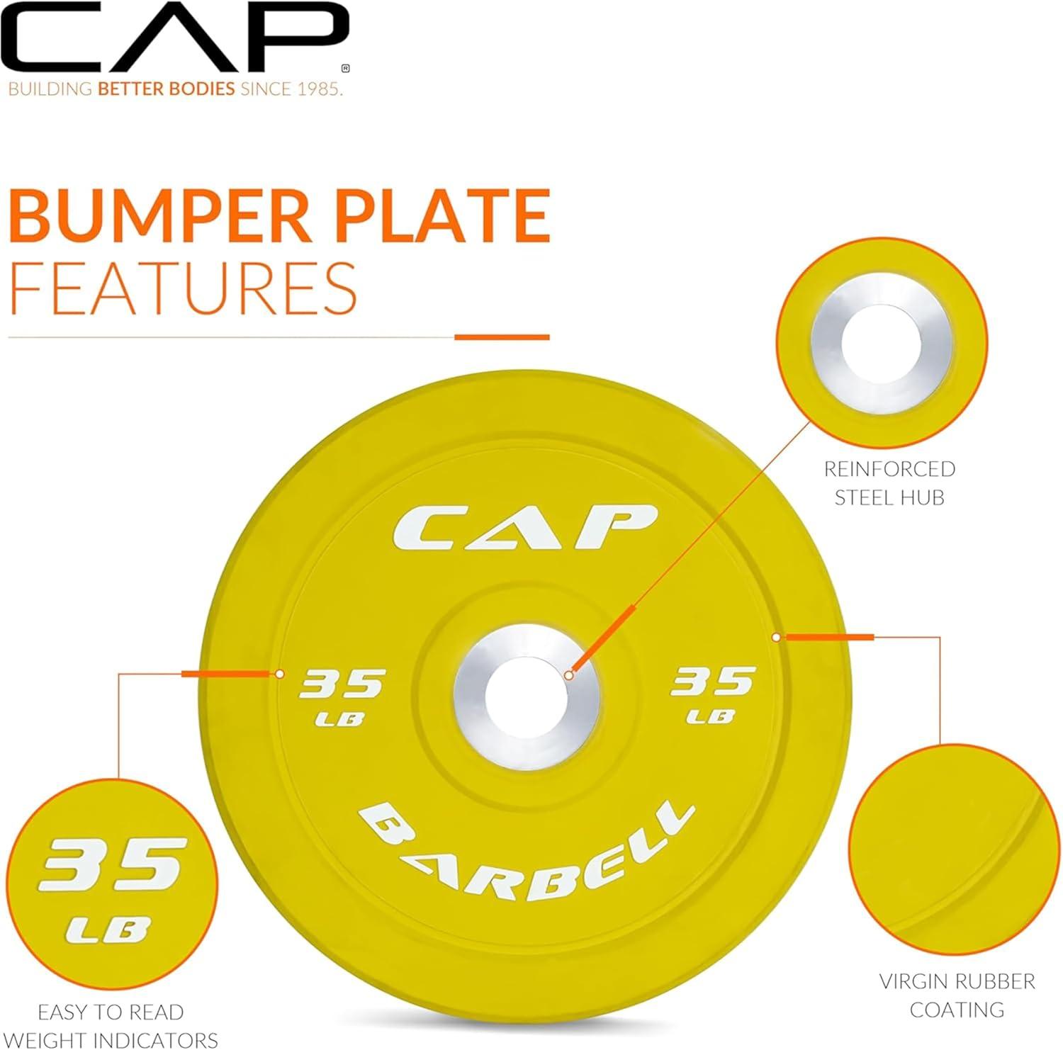 image:imageCAP Barbell Olympic Weight Set with 7ft Barbell amp Bumper Plates 160370 lbs Multiple OptionsCompetition