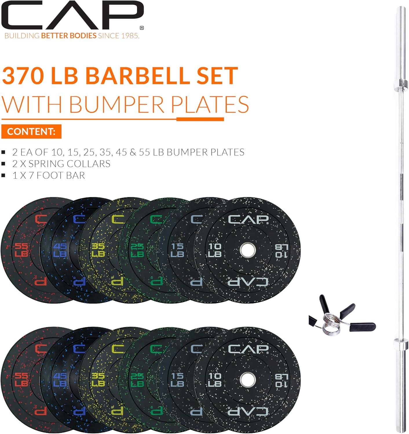 image:imageCAP Barbell Olympic Weight Set with 7ft Barbell amp Bumper Plates 160370 lbs Multiple OptionsEconomy Speckled