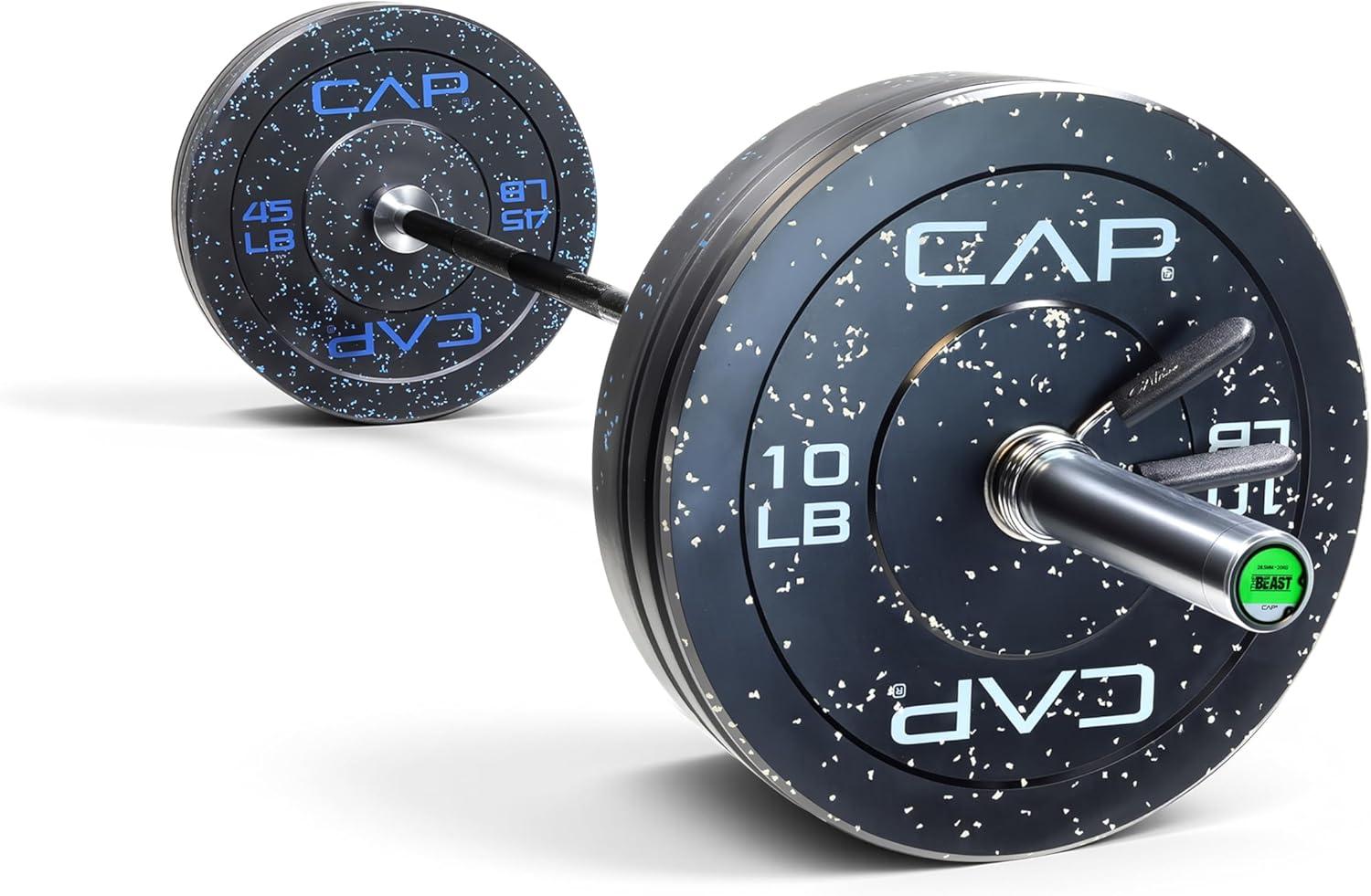 image:imageCAP Barbell Olympic Weight Set with 7ft Barbell amp Bumper Plates 160370 lbs Multiple OptionsEconomy Speckled