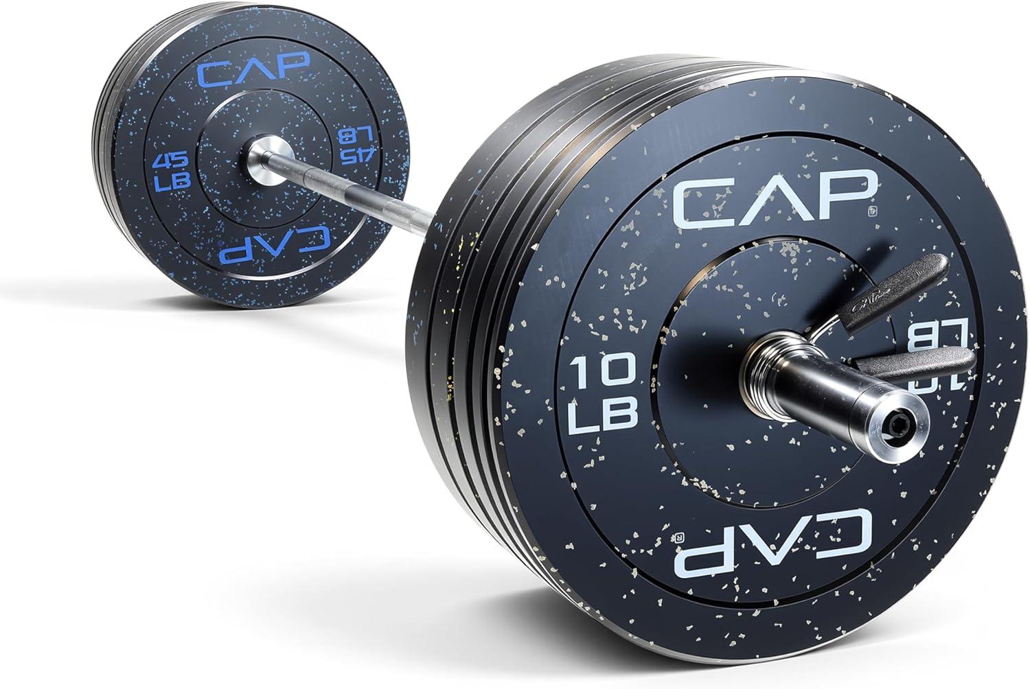 image:imageCAP Barbell Olympic Weight Set with 7ft Barbell amp Bumper Plates 160370 lbs Multiple OptionsEconomy Speckled