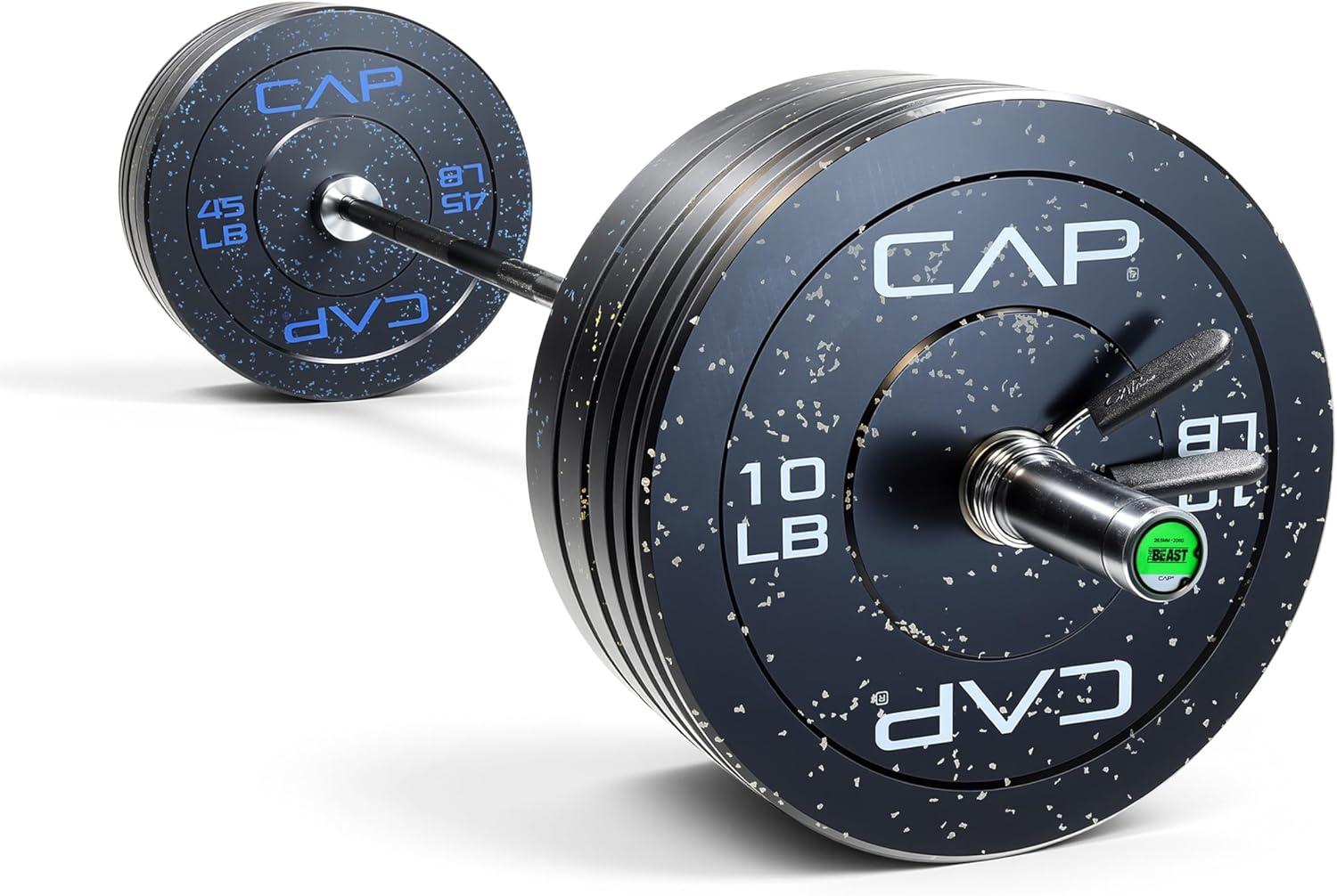 image:imageCAP Barbell Olympic Weight Set with 7ft Barbell amp Bumper Plates 160370 lbs Multiple OptionsEconomy Speckled