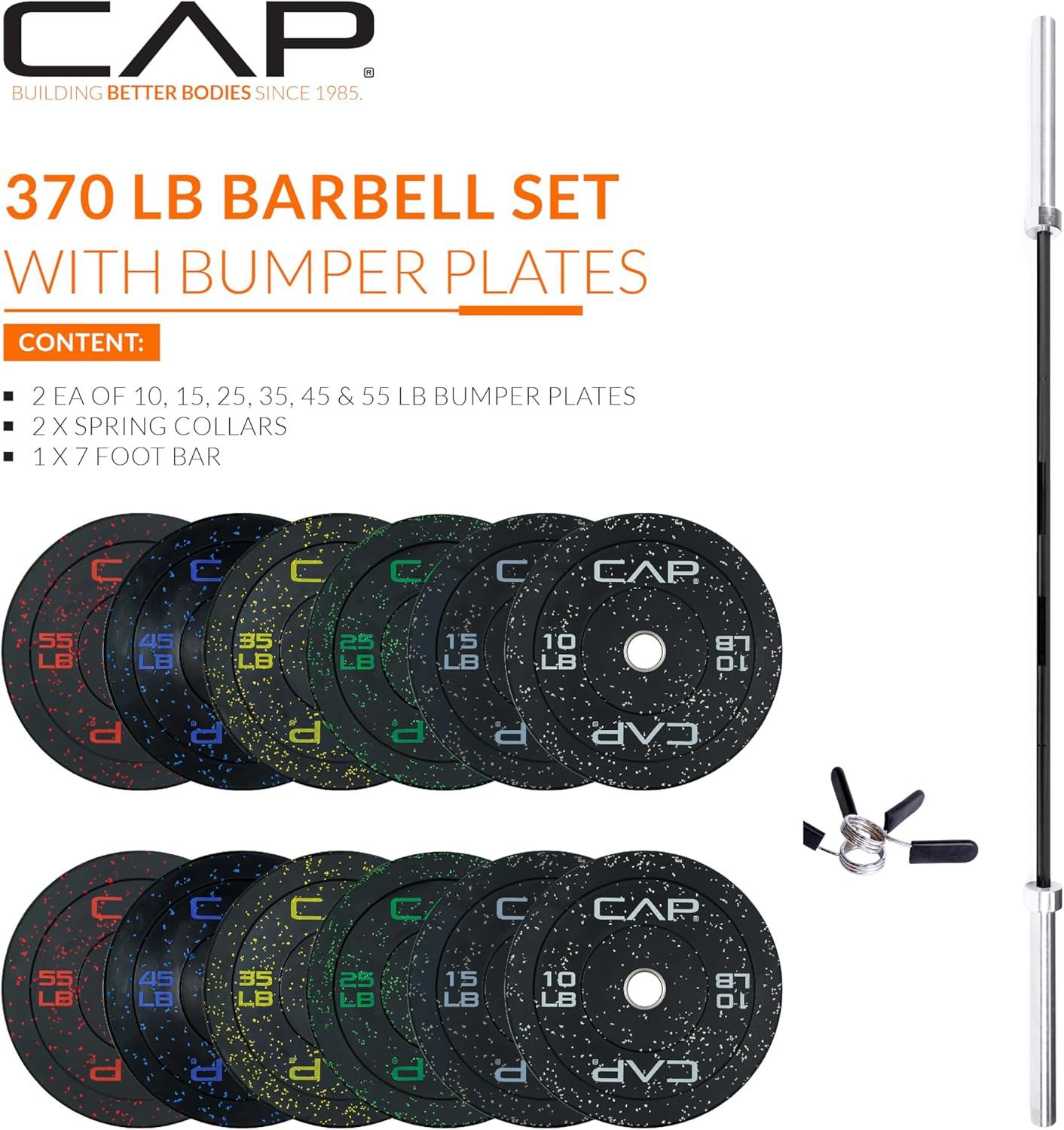 image:imageCAP Barbell Olympic Weight Set with 7ft Barbell amp Bumper Plates 160370 lbs Multiple OptionsEconomy Speckled