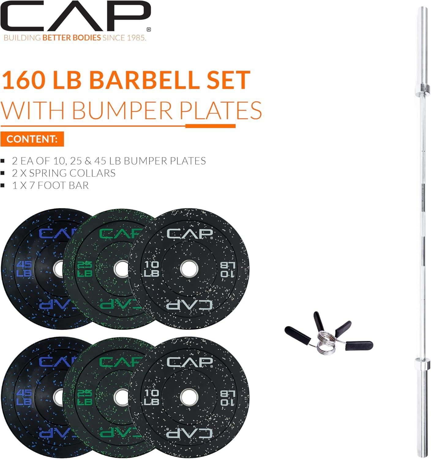image:imageCAP Barbell Olympic Weight Set with 7ft Barbell amp Bumper Plates 160370 lbs Multiple OptionsEconomy Speckled