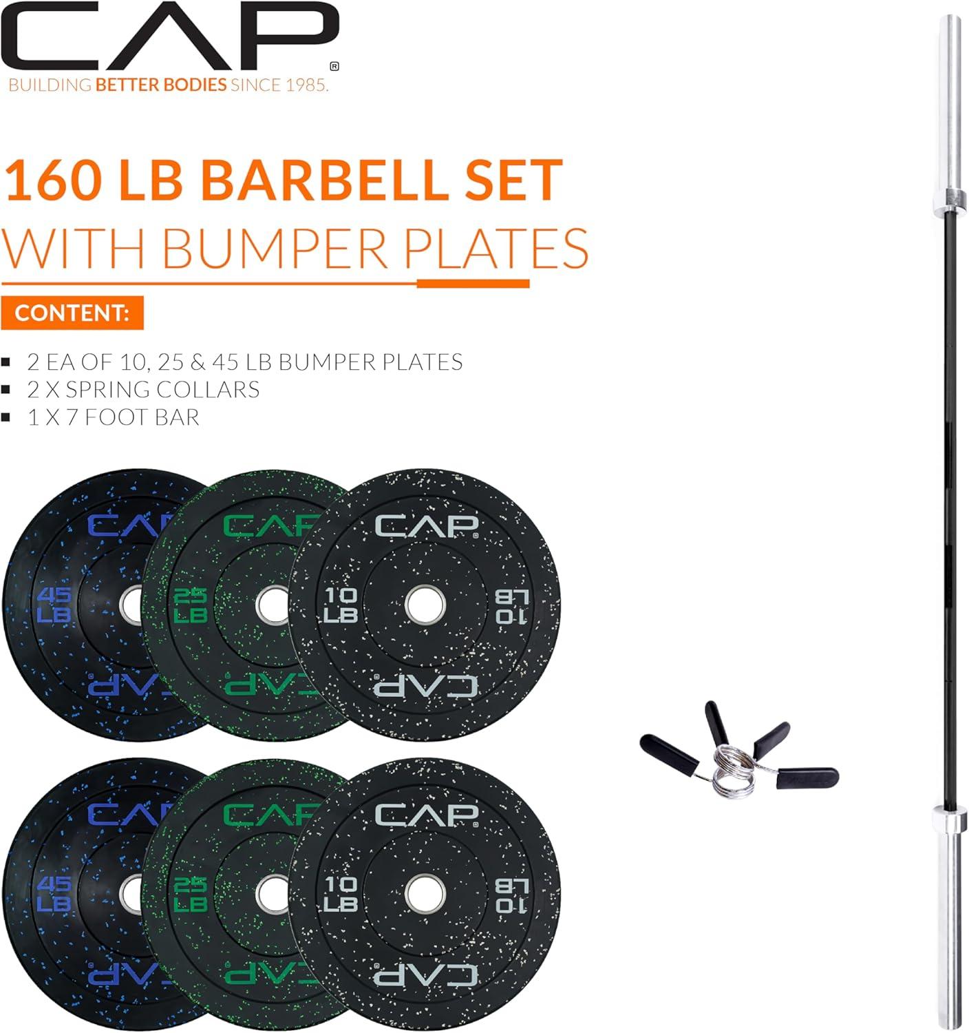 image:imageCAP Barbell Olympic Weight Set with 7ft Barbell amp Bumper Plates 160370 lbs Multiple OptionsEconomy Speckled