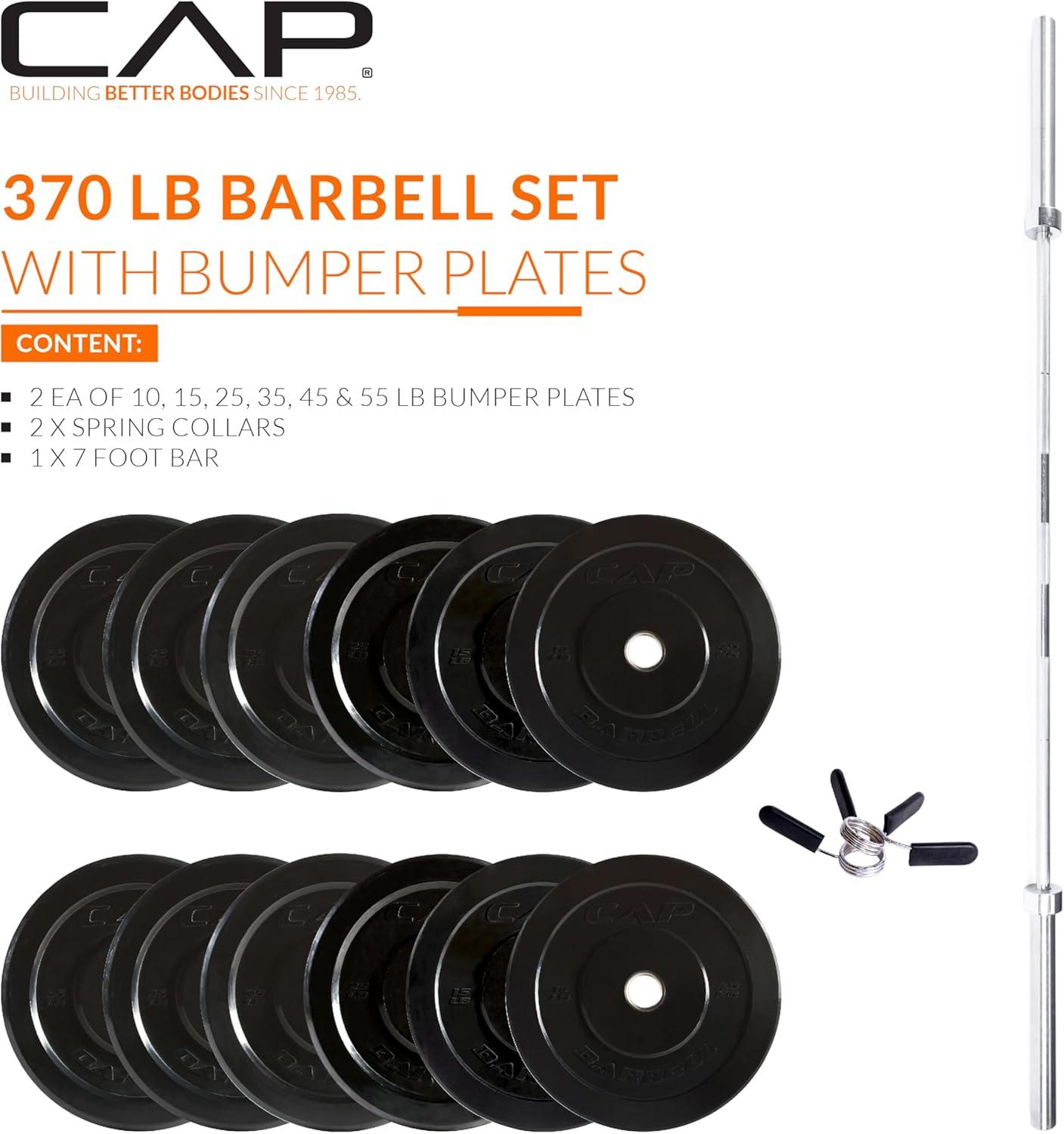 image:imageCAP Barbell Olympic Weight Set with 7ft Barbell amp Bumper Plates 160370 lbs Multiple OptionsElite