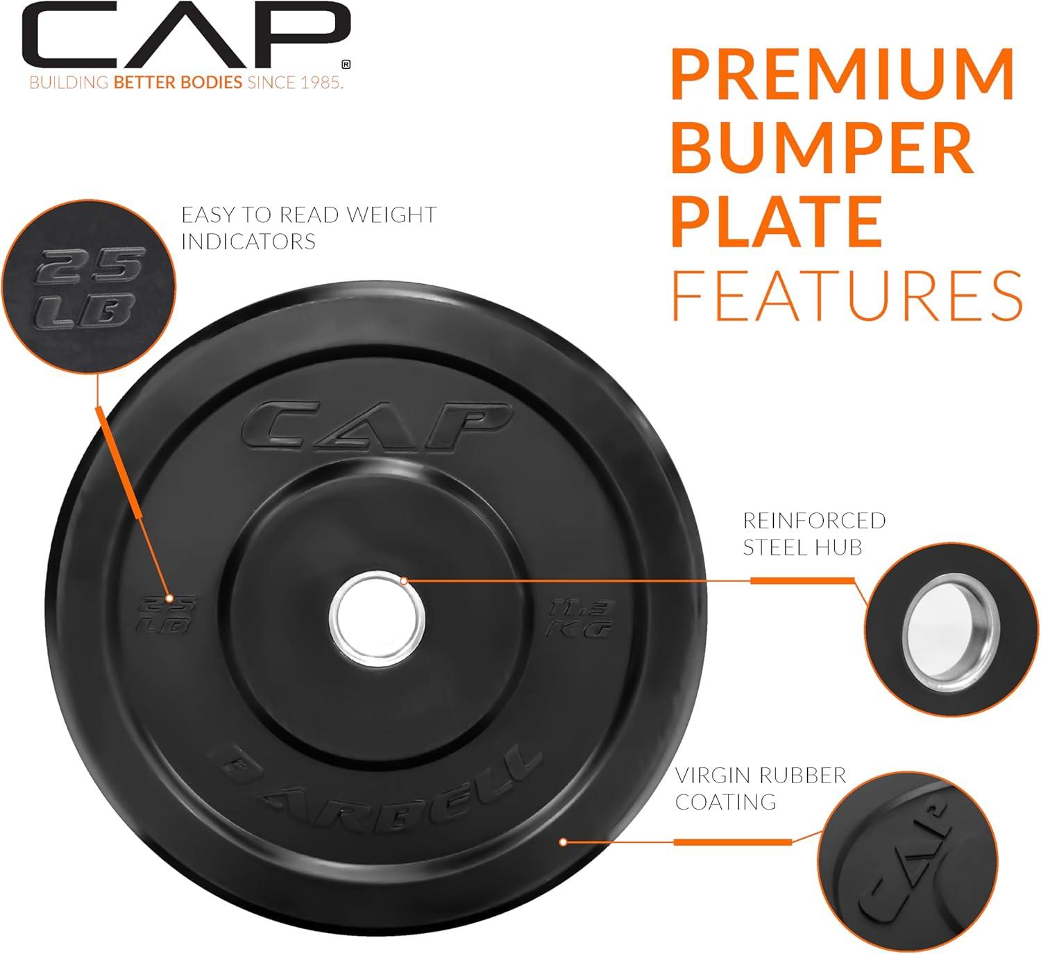 image:imageCAP Barbell Olympic Weight Set with 7ft Barbell amp Bumper Plates 160370 lbs Multiple OptionsElite
