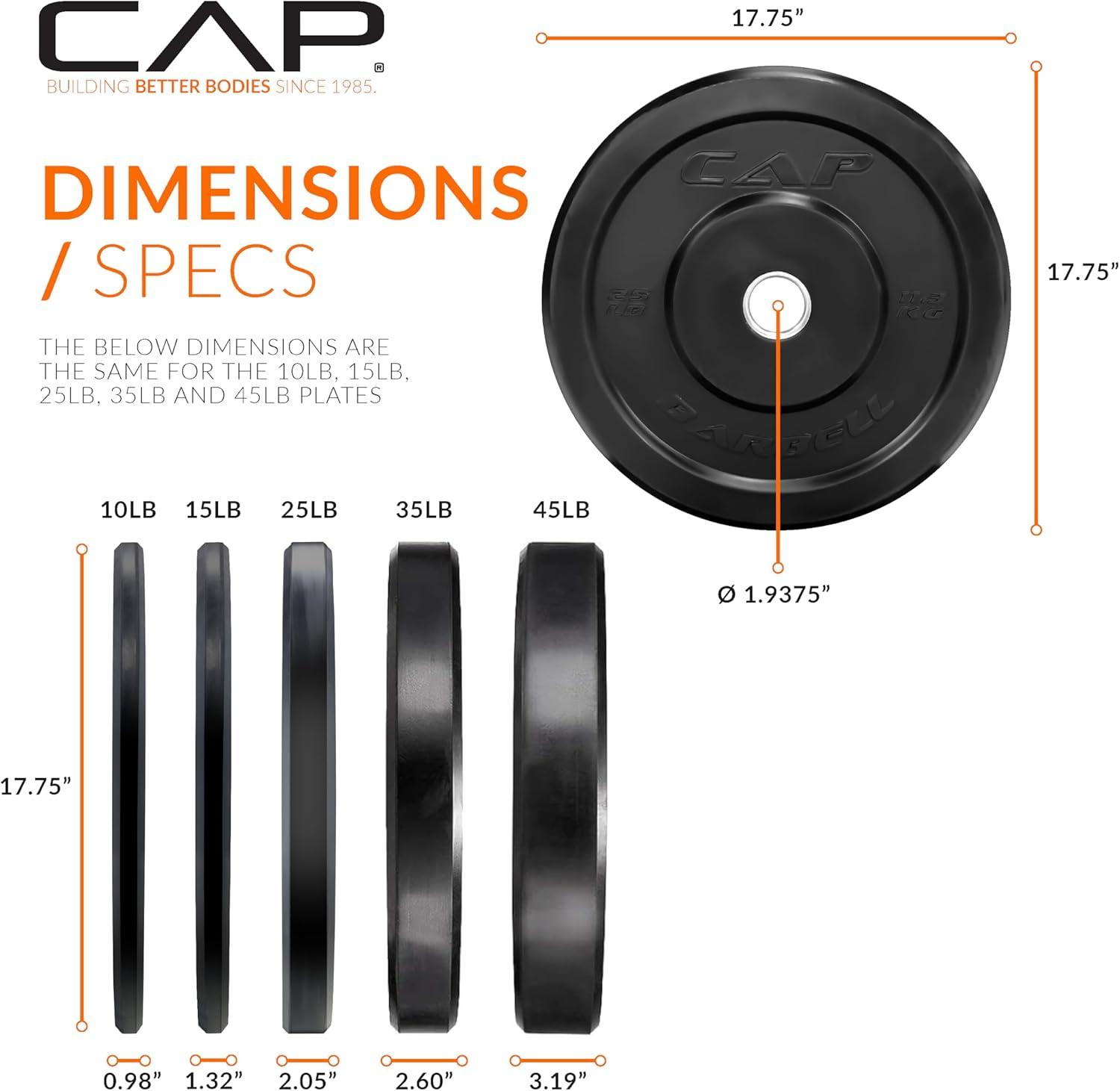 image:imageCAP Barbell Olympic Weight Set with 7ft Barbell amp Bumper Plates 160370 lbs Multiple OptionsElite
