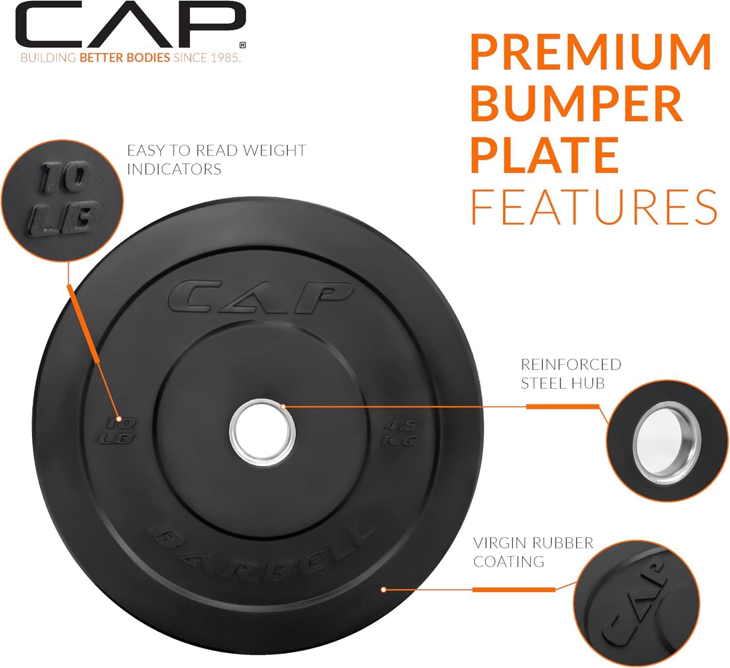 image:imageCAP Barbell Olympic Weight Set with 7ft Barbell amp Bumper Plates 160370 lbs Multiple OptionsElite