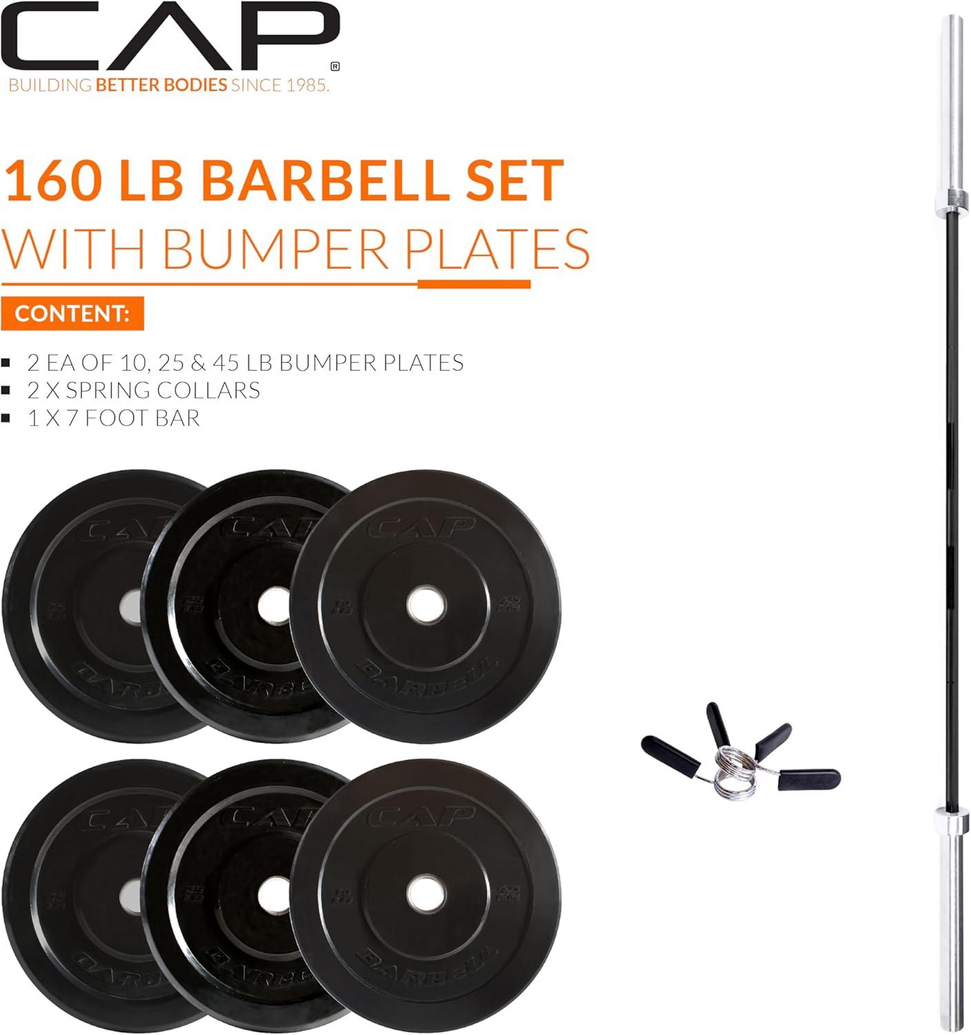image:imageCAP Barbell Olympic Weight Set with 7ft Barbell amp Bumper Plates 160370 lbs Multiple OptionsElite