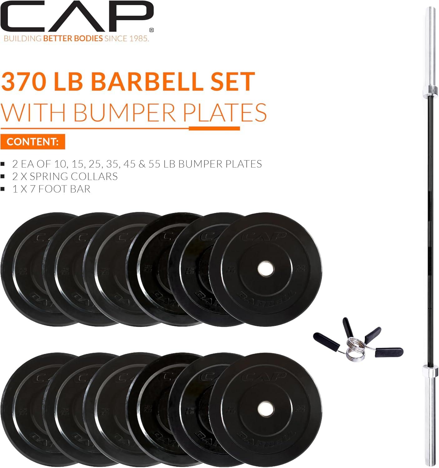 image:imageCAP Barbell Olympic Weight Set with 7ft Barbell amp Bumper Plates 160370 lbs Multiple OptionsElite