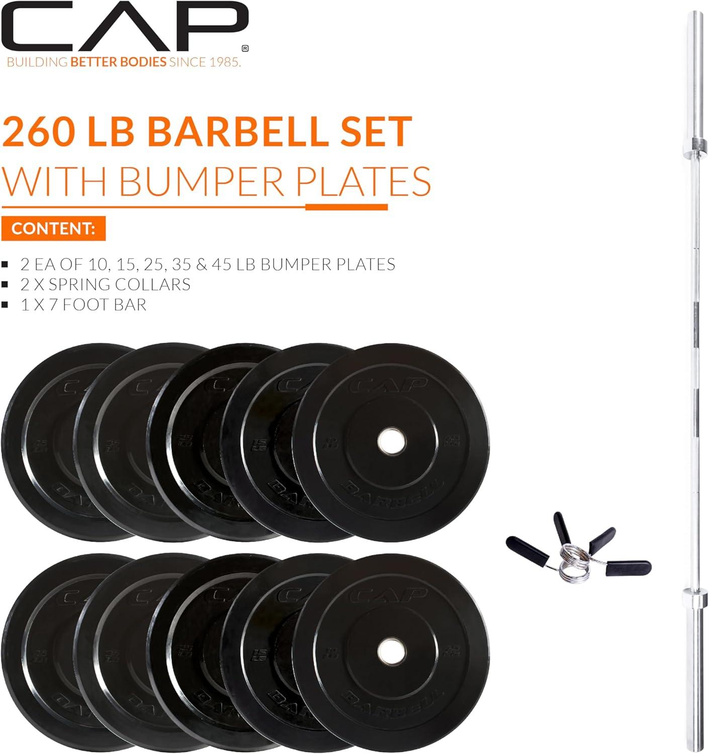image:imageCAP Barbell Olympic Weight Set with 7ft Barbell amp Bumper Plates 160370 lbs Multiple OptionsElite