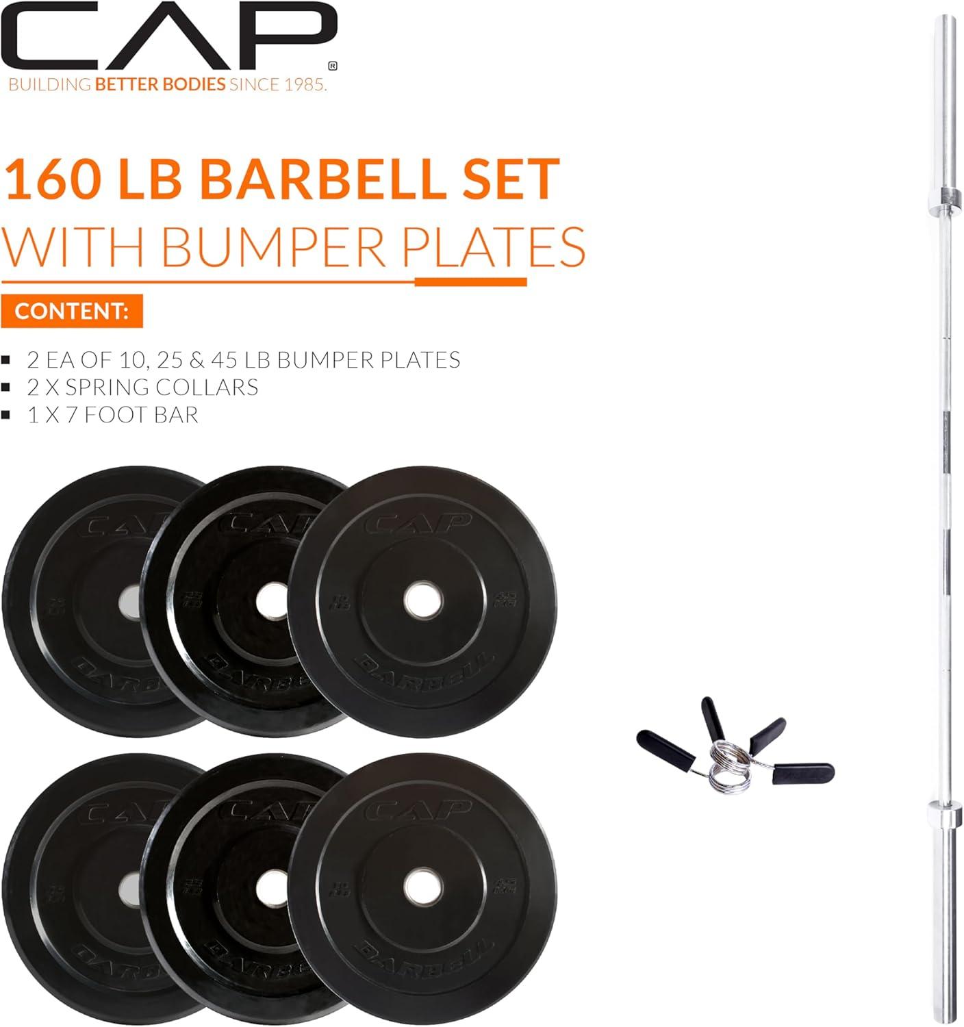 image:imageCAP Barbell Olympic Weight Set with 7ft Barbell amp Bumper Plates 160370 lbs Multiple OptionsElite