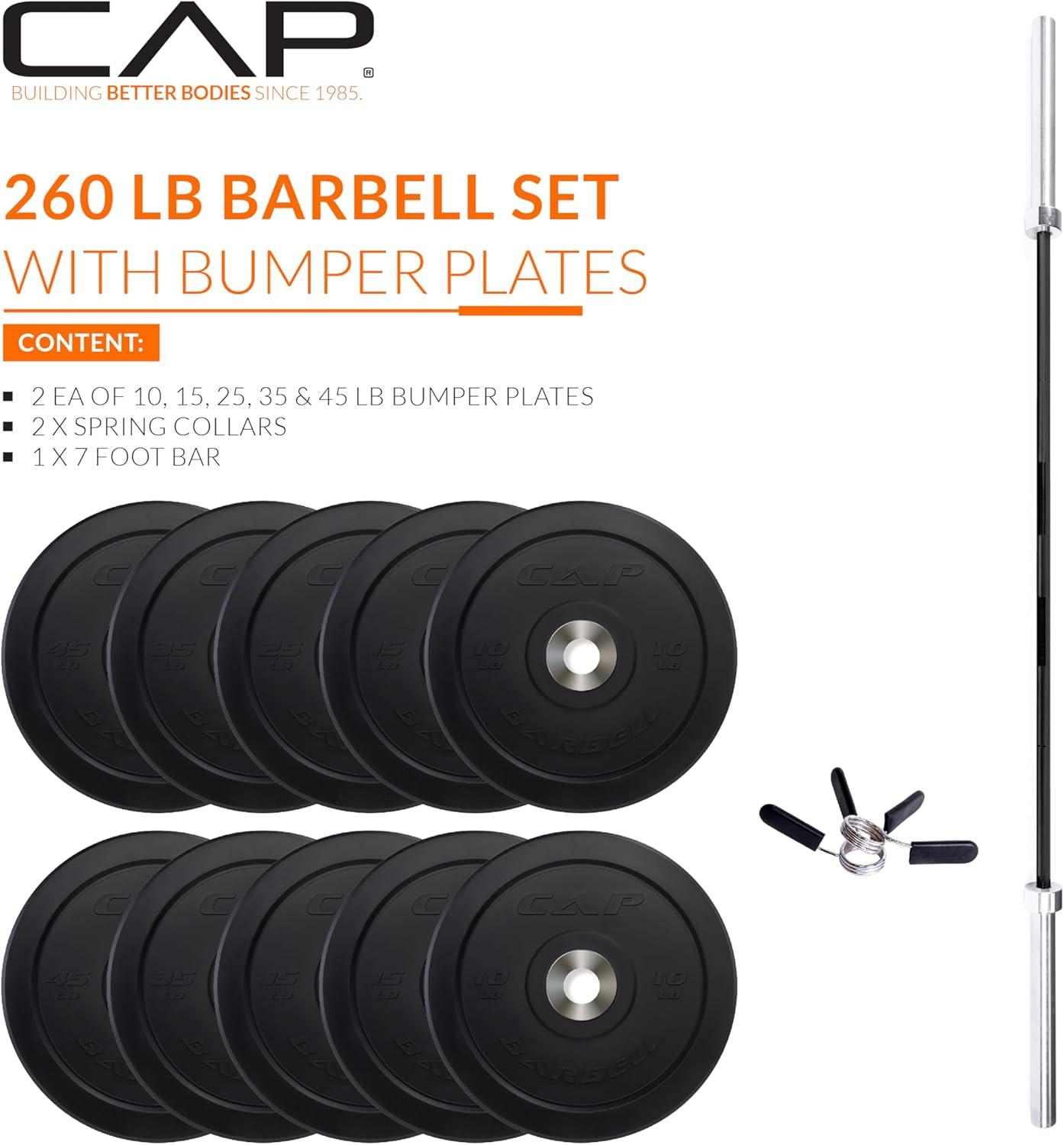 image:imageCAP Barbell Olympic Weight Set with 7ft Barbell amp Bumper Plates 160370 lbs Multiple OptionsPRO