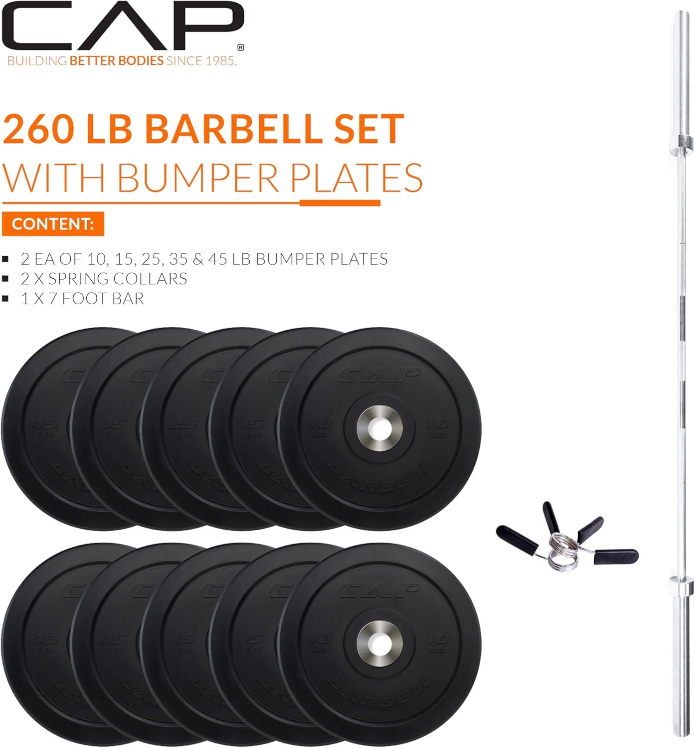 image:imageCAP Barbell Olympic Weight Set with 7ft Barbell amp Bumper Plates 160370 lbs Multiple OptionsPRO