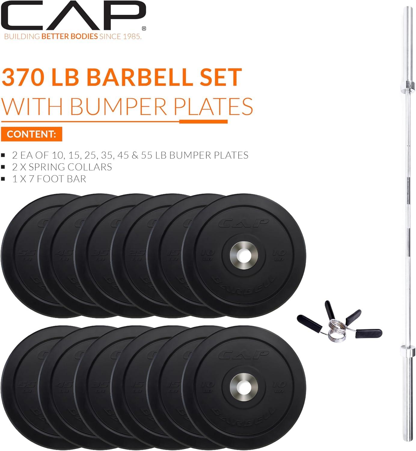 image:imageCAP Barbell Olympic Weight Set with 7ft Barbell amp Bumper Plates 160370 lbs Multiple OptionsPRO