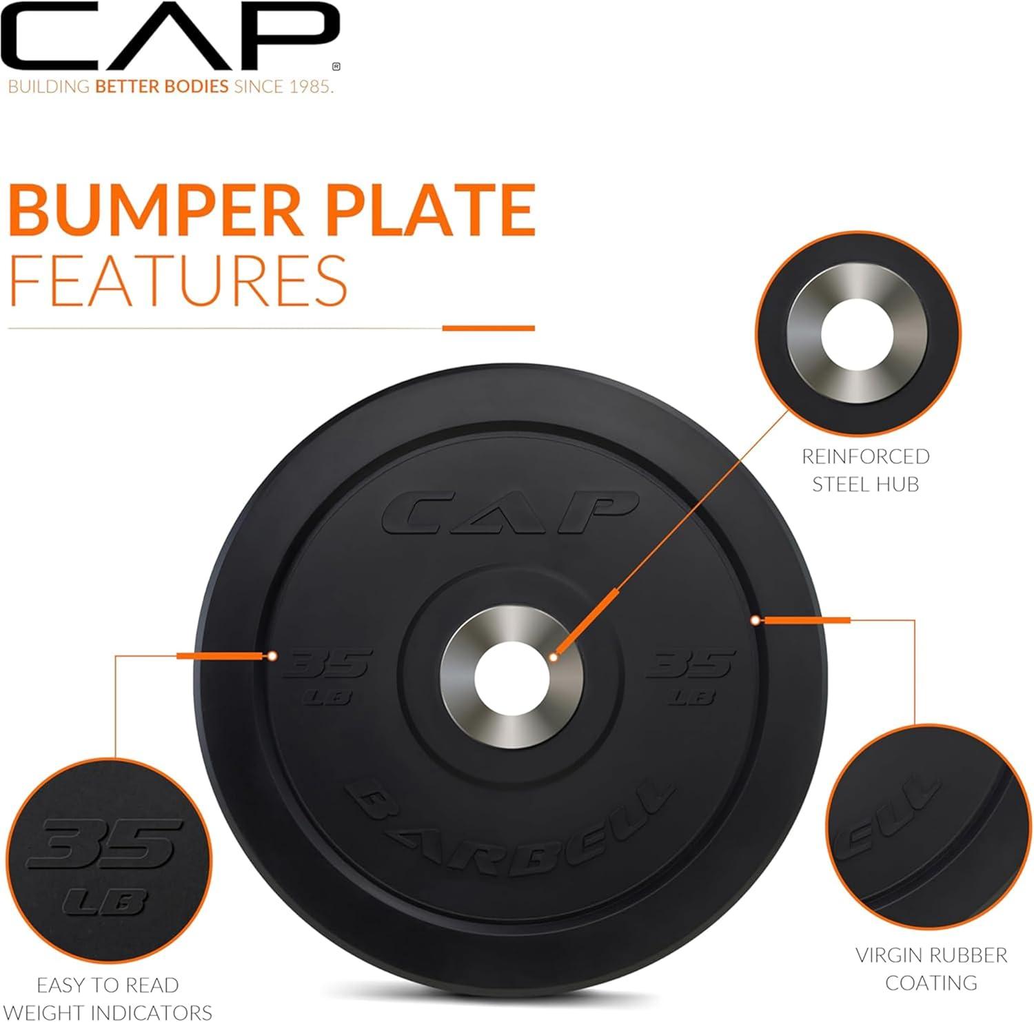 image:imageCAP Barbell Olympic Weight Set with 7ft Barbell amp Bumper Plates 160370 lbs Multiple OptionsPRO