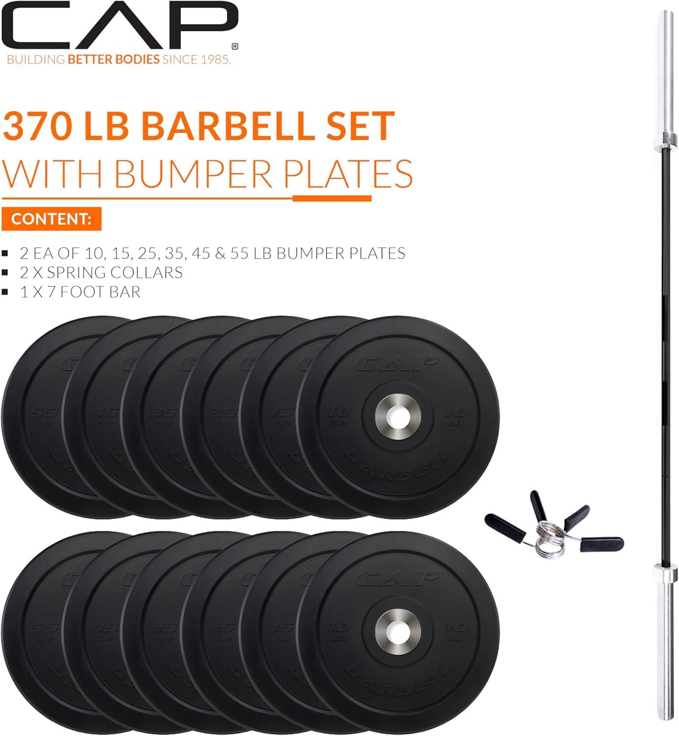 image:imageCAP Barbell Olympic Weight Set with 7ft Barbell amp Bumper Plates 160370 lbs Multiple OptionsPRO
